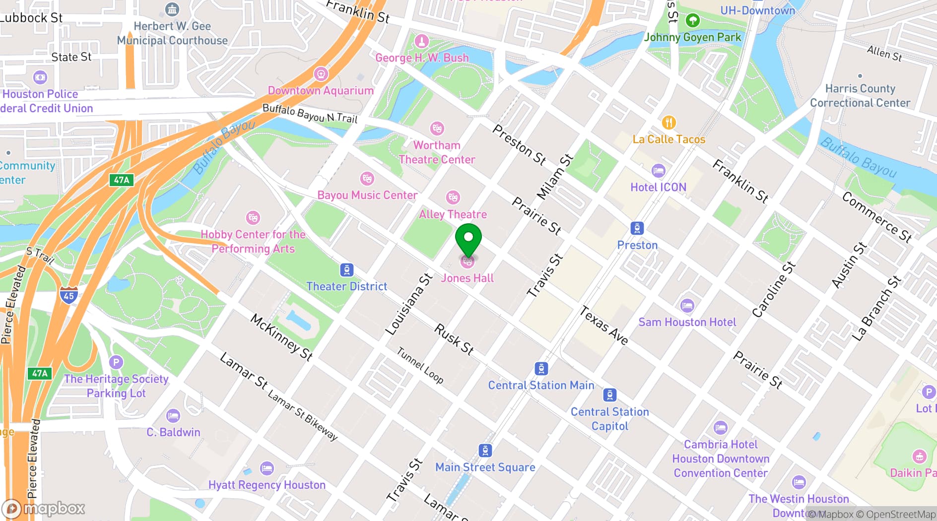 Map showing Jones Hall