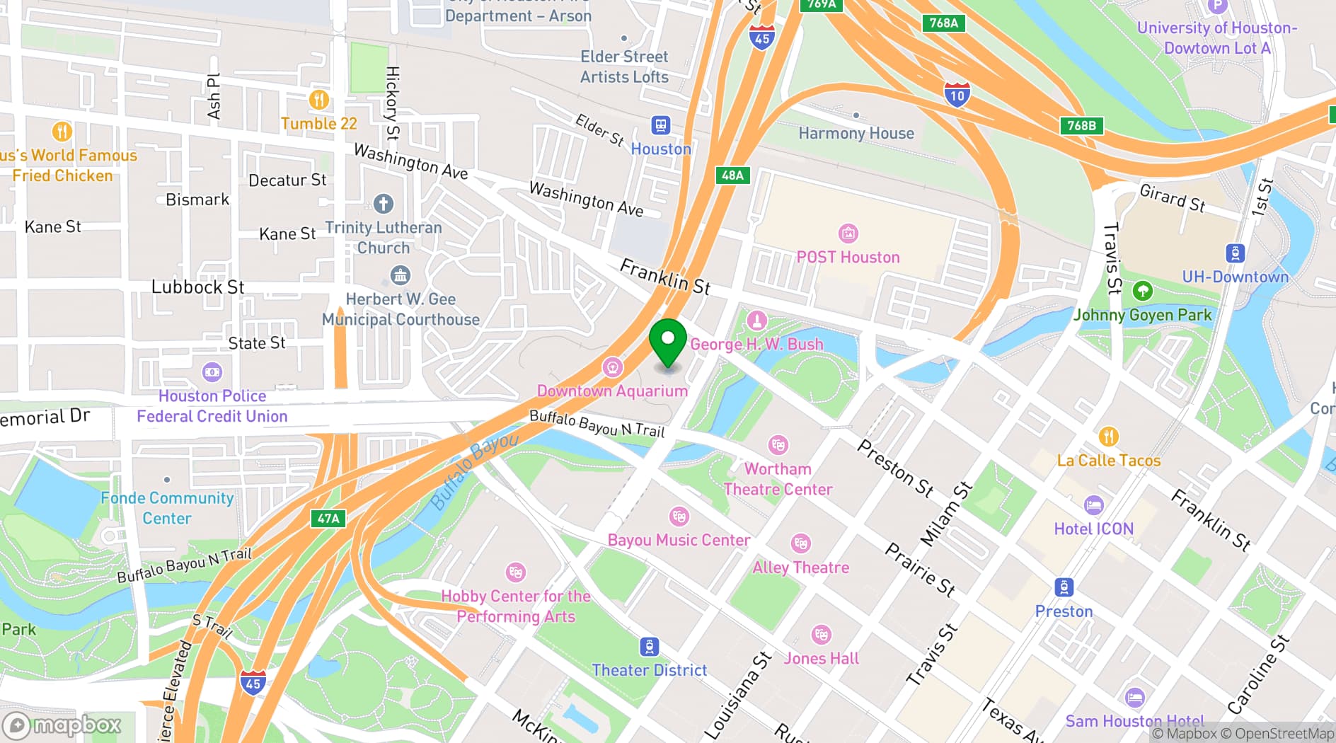 Map showing Downtown Aquarium