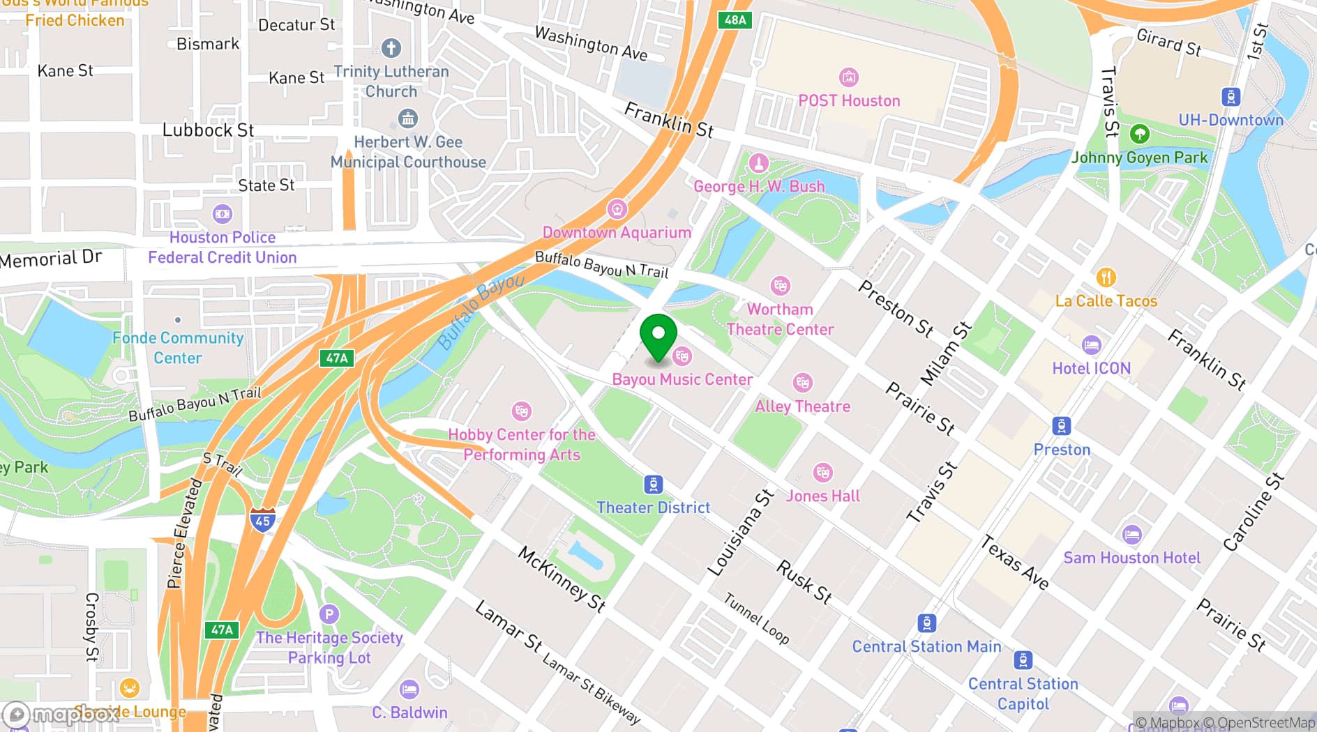 Map showing Bayou Music Center