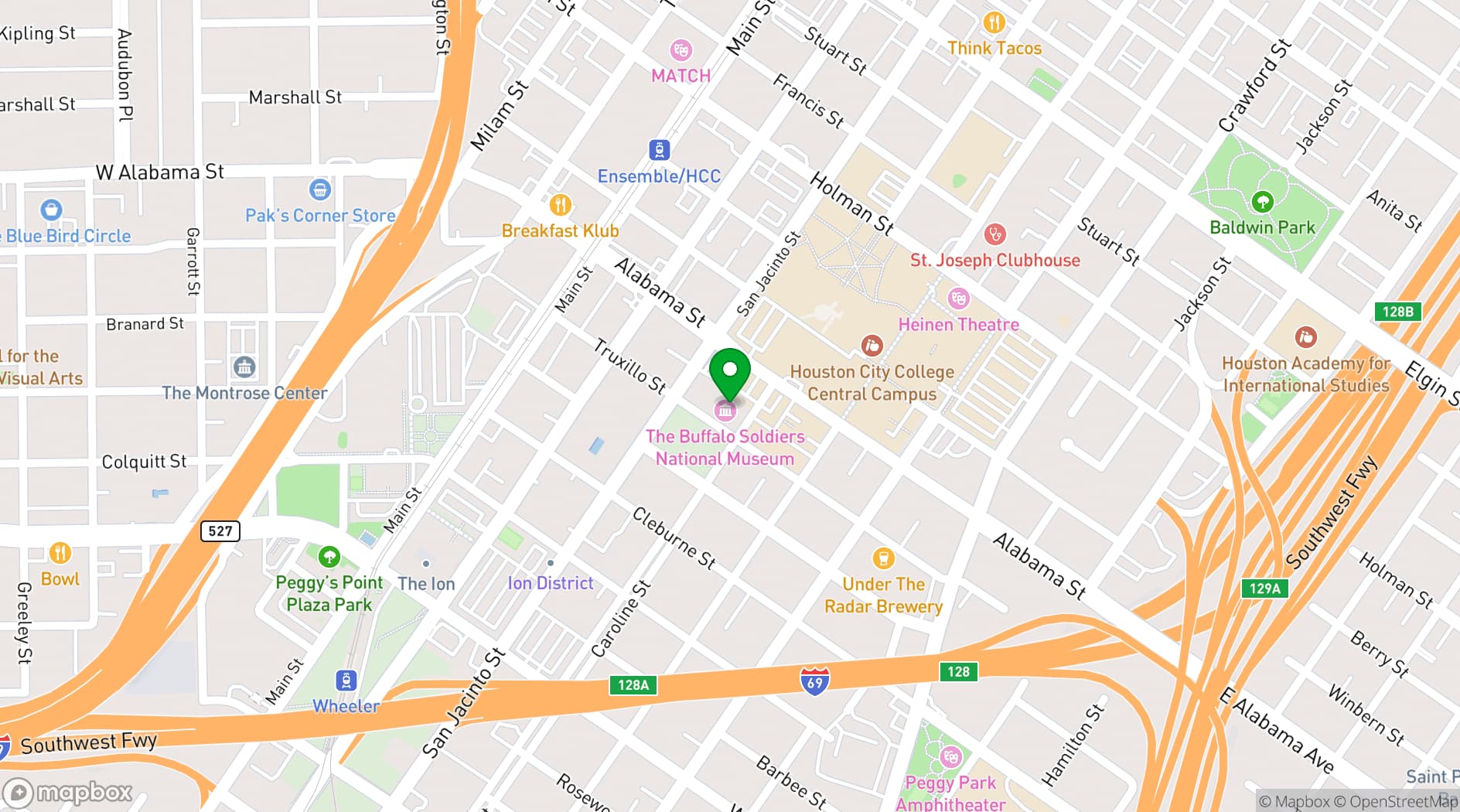 Map showing Buffalo Soldiers National Museum