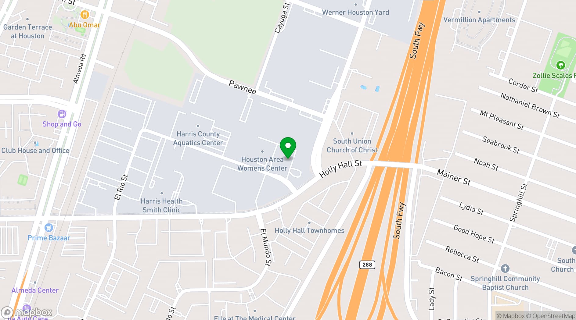 Map showing Houston Area Women's Center