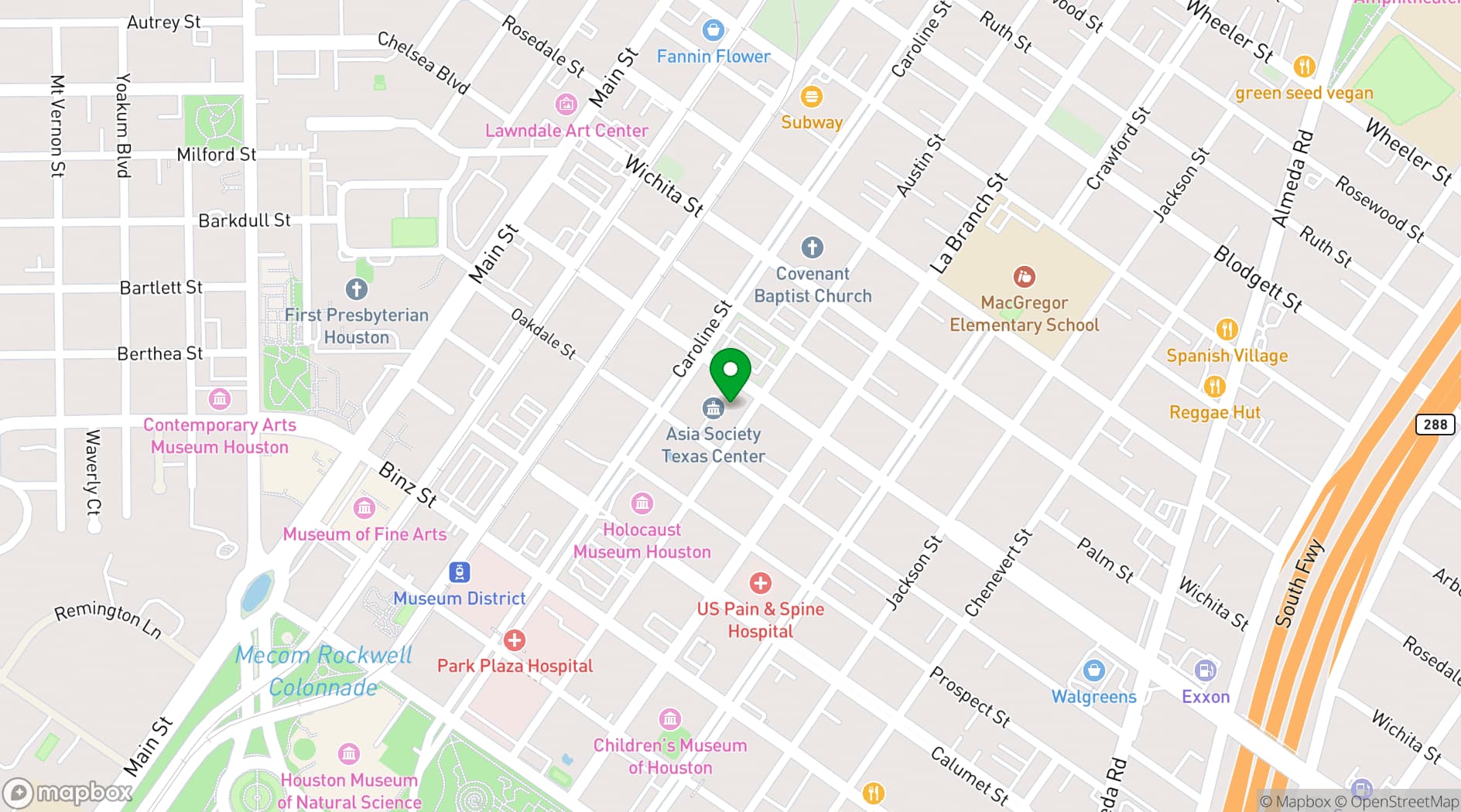 Map showing Asia Society Texas