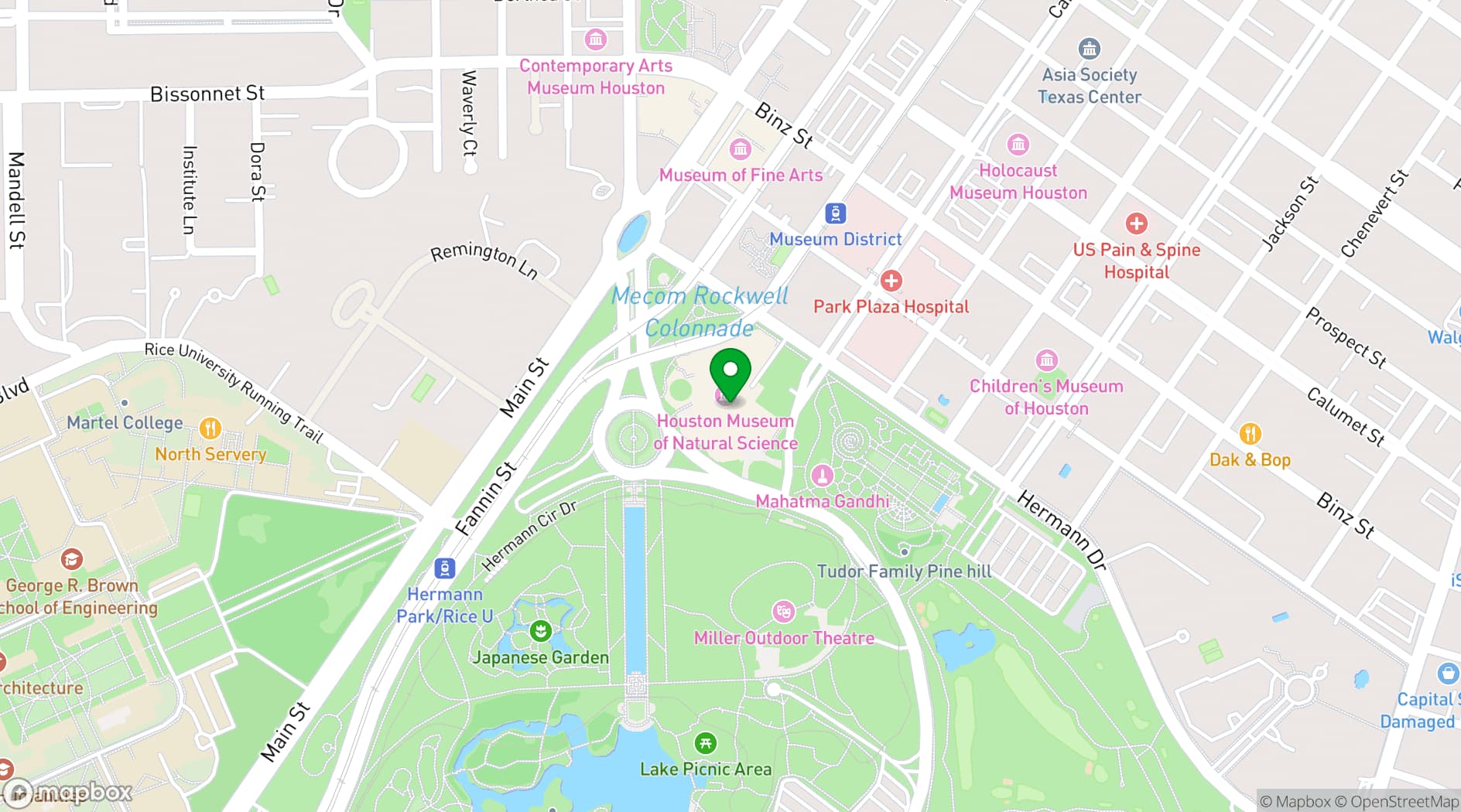 Map showing Houston Museum of Natural Science