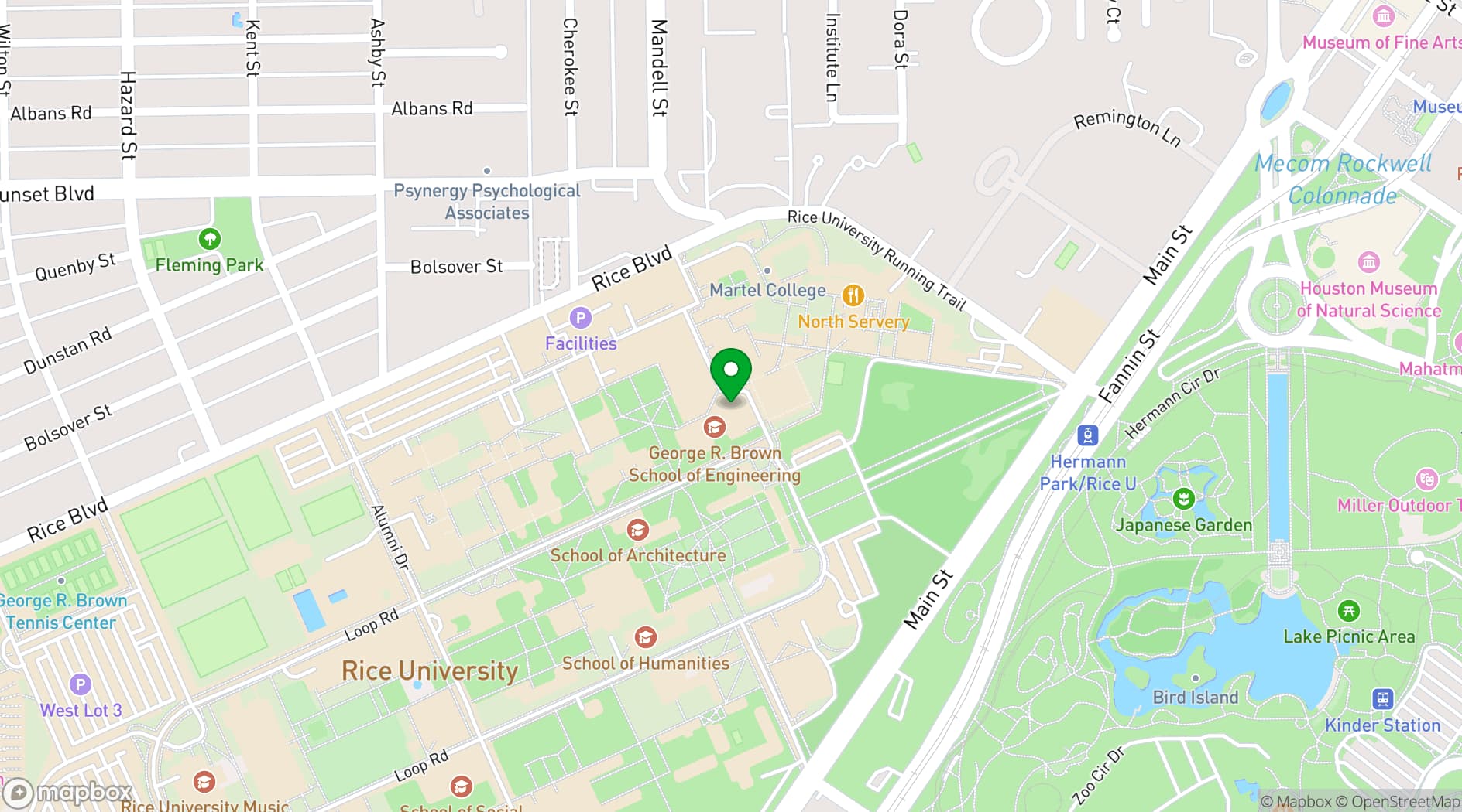 Map showing Rice University Campus Venues