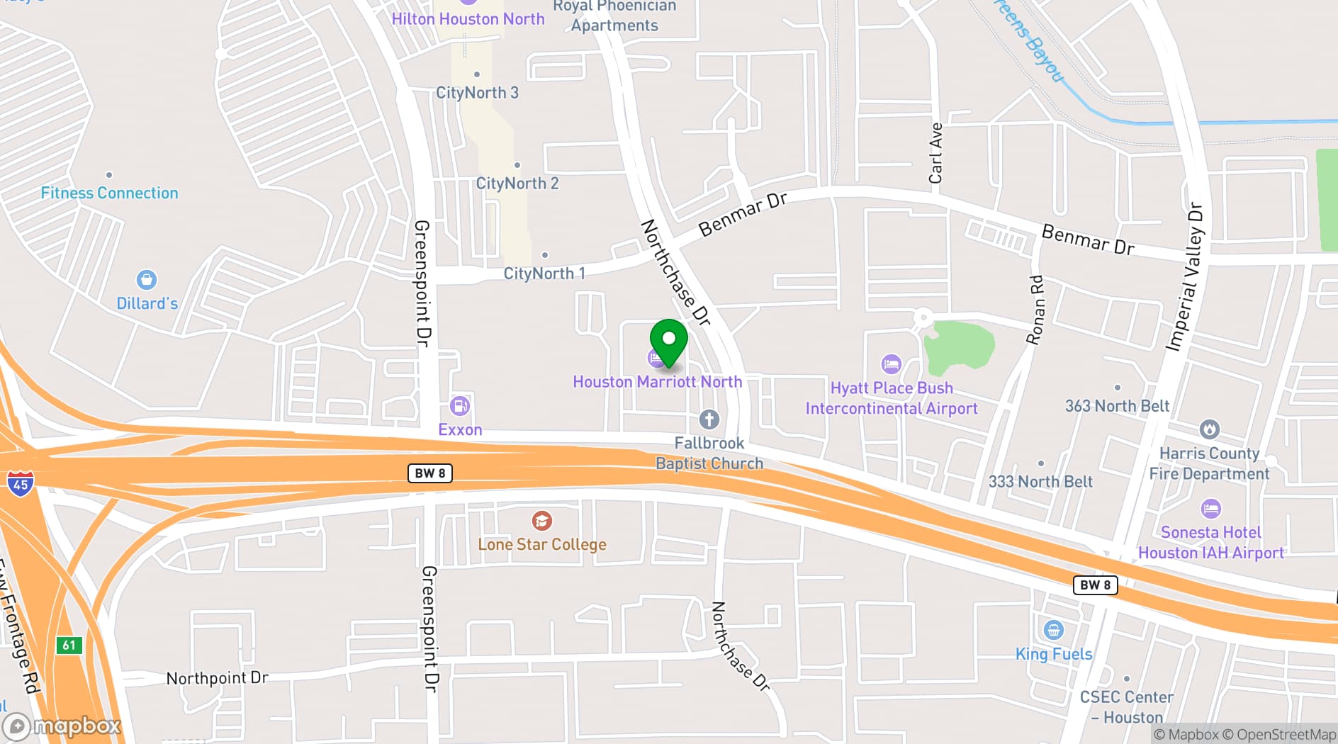 Map showing Houston Marriott North