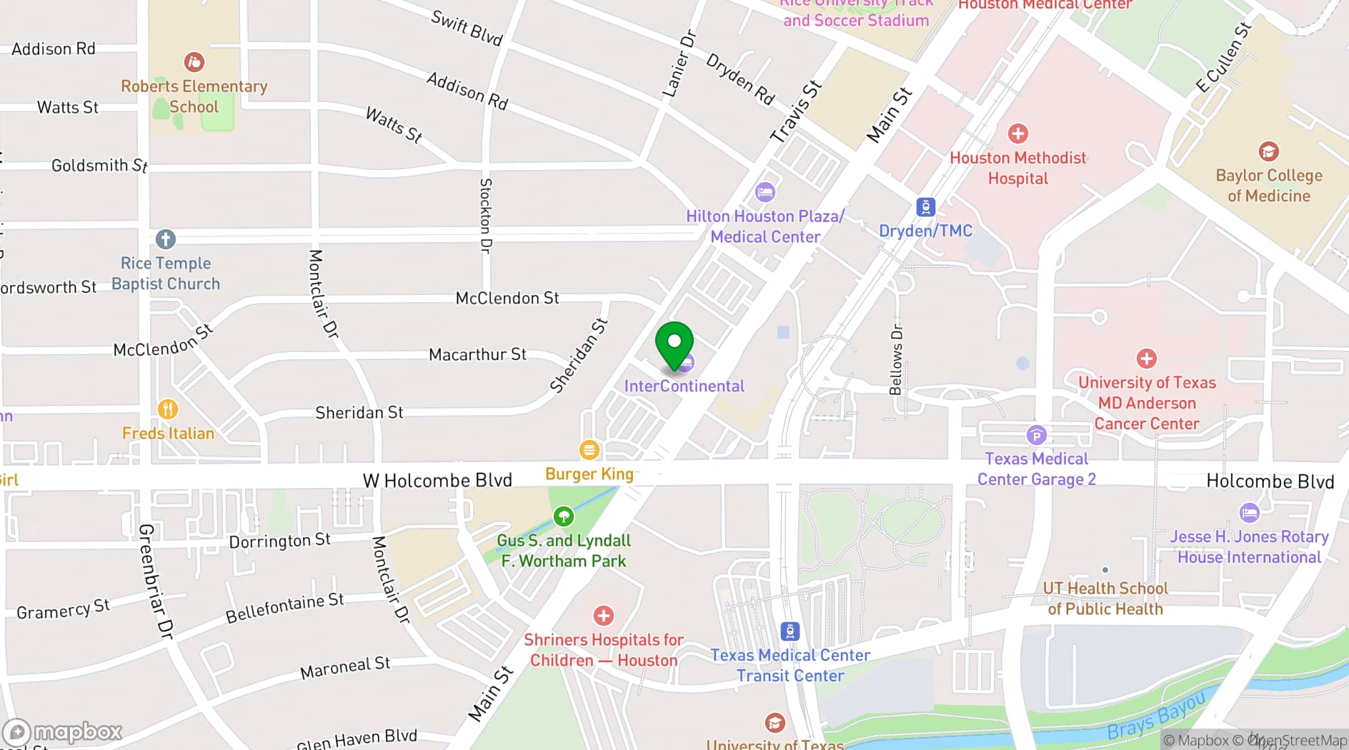 Map showing InterContinental Houston - Medical Center