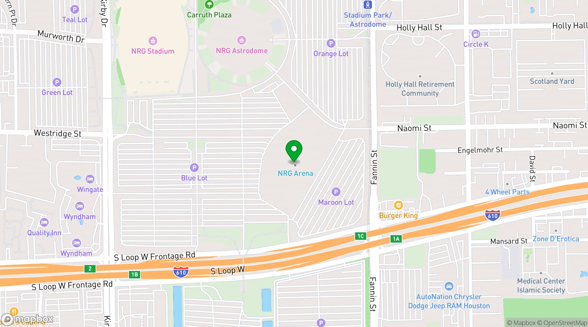 Map showing Houston Livestock Show and Rodeo