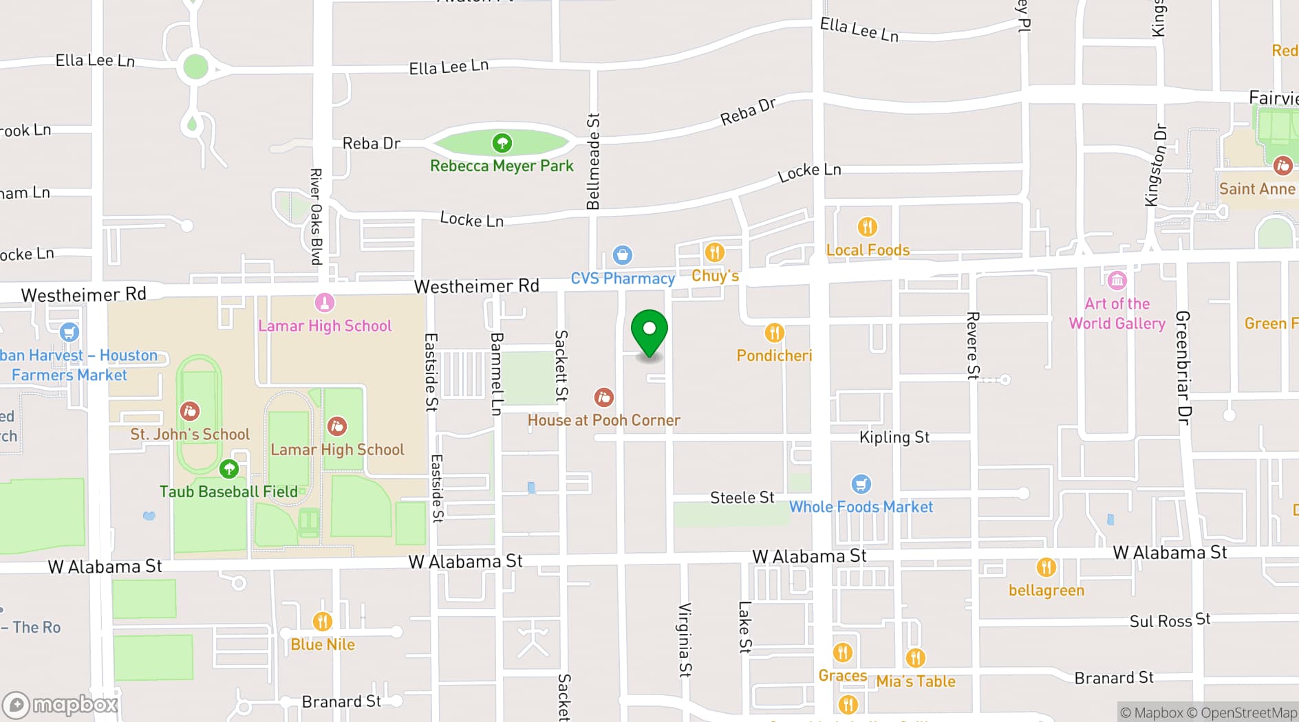 Map showing Five Central Houston