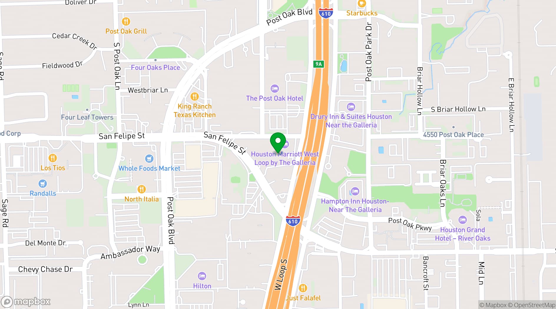 Map showing Houston Marriott West Loop by The Galleria