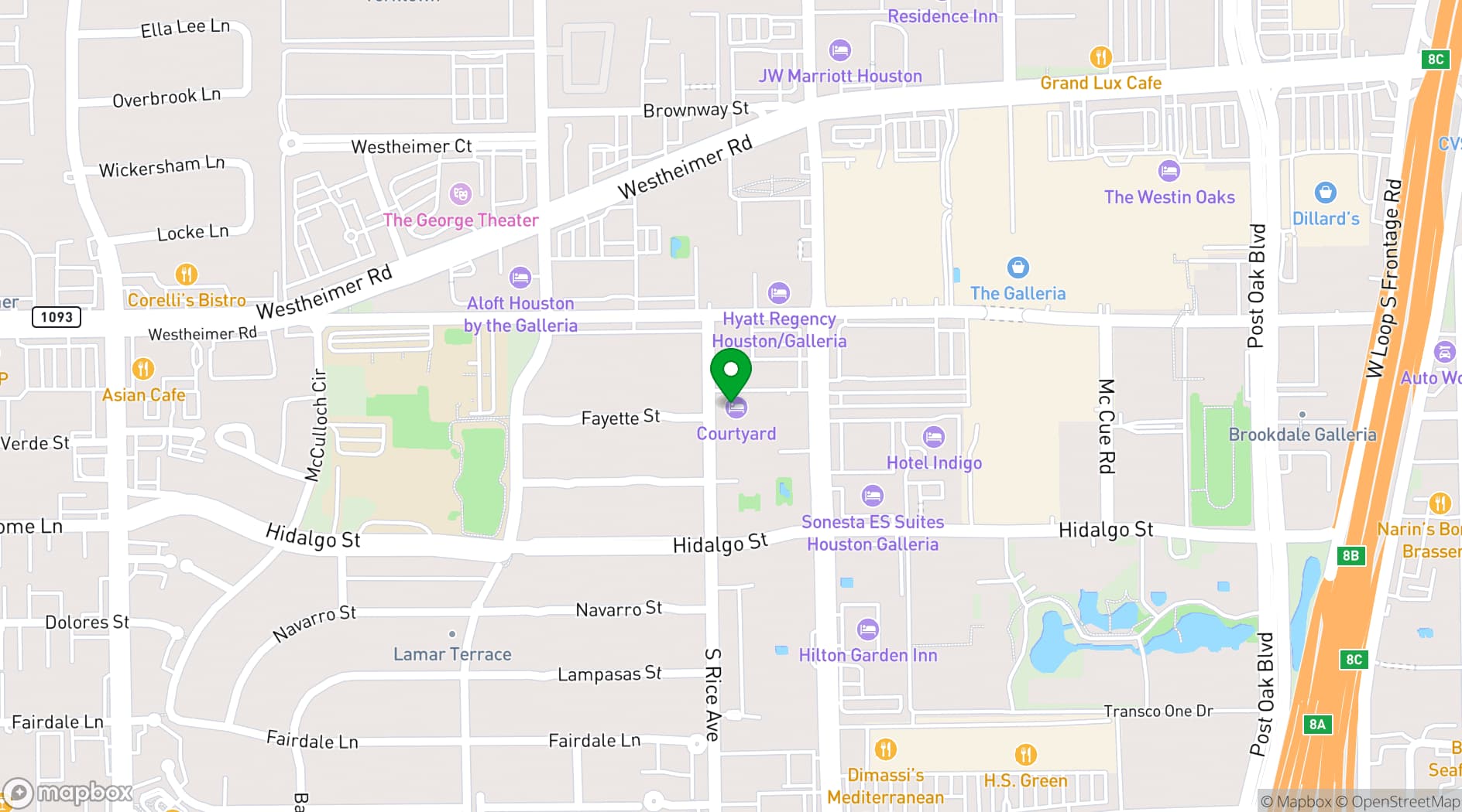 Map showing Courtyard Houston by The Galleria