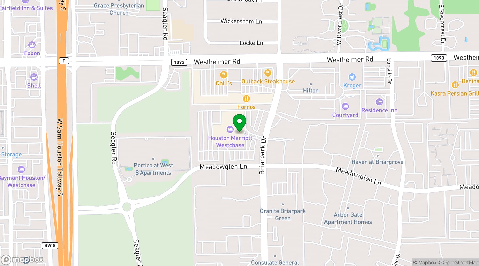 Map showing Houston Marriott Westchase