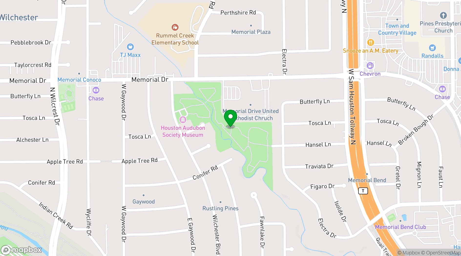 Map showing Houston Audubon