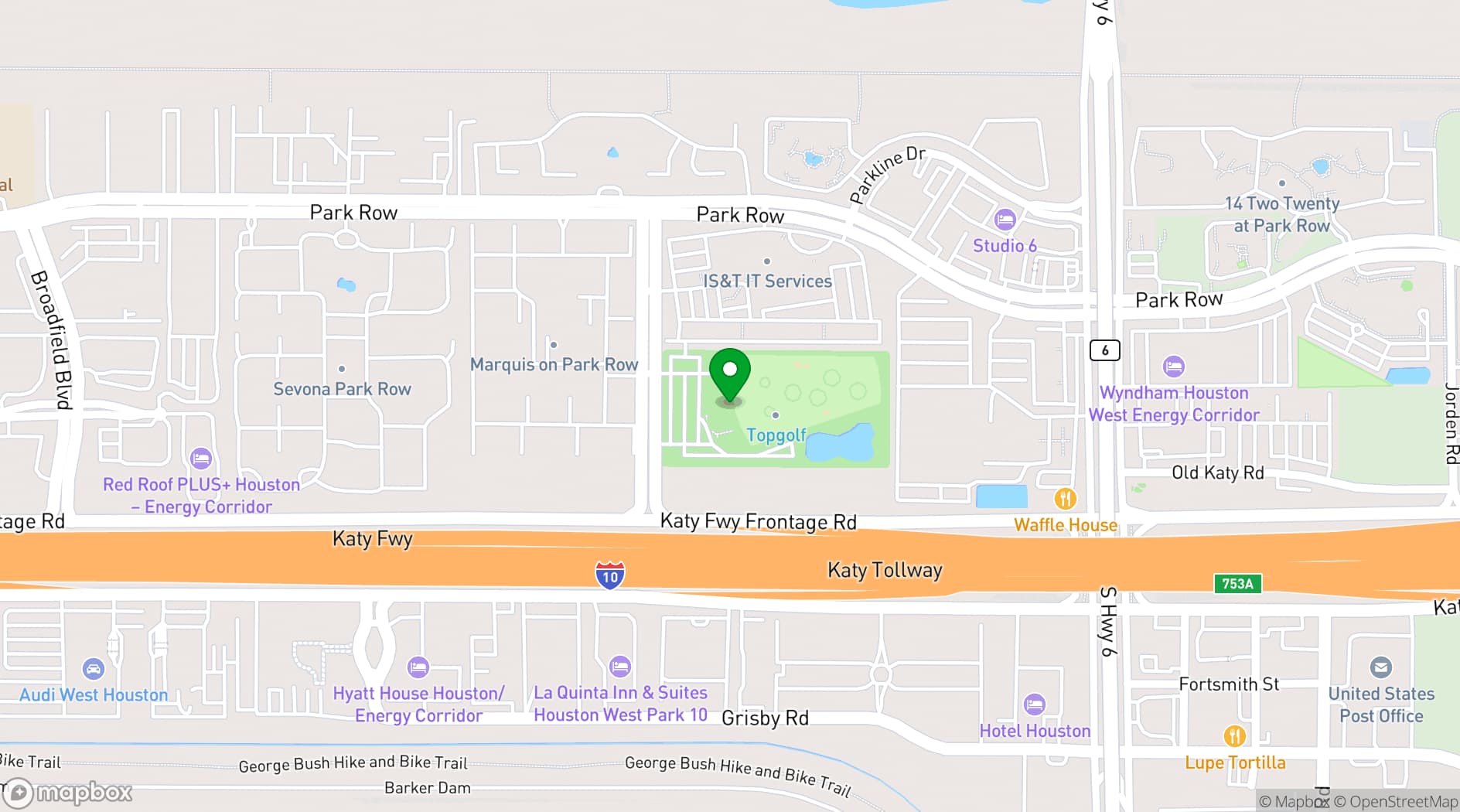Map showing Topgolf Houston - Katy