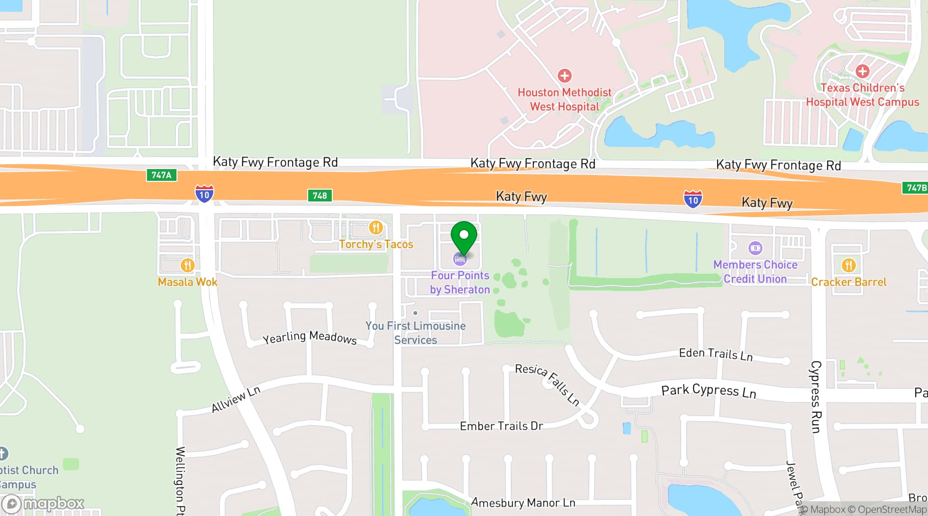 Map showing Houston Marriott Energy Corridor