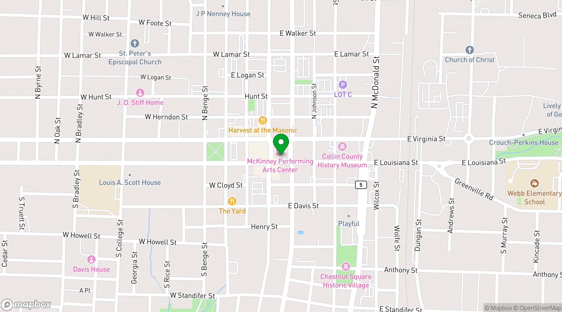Map showing McKinney Performing Arts Center