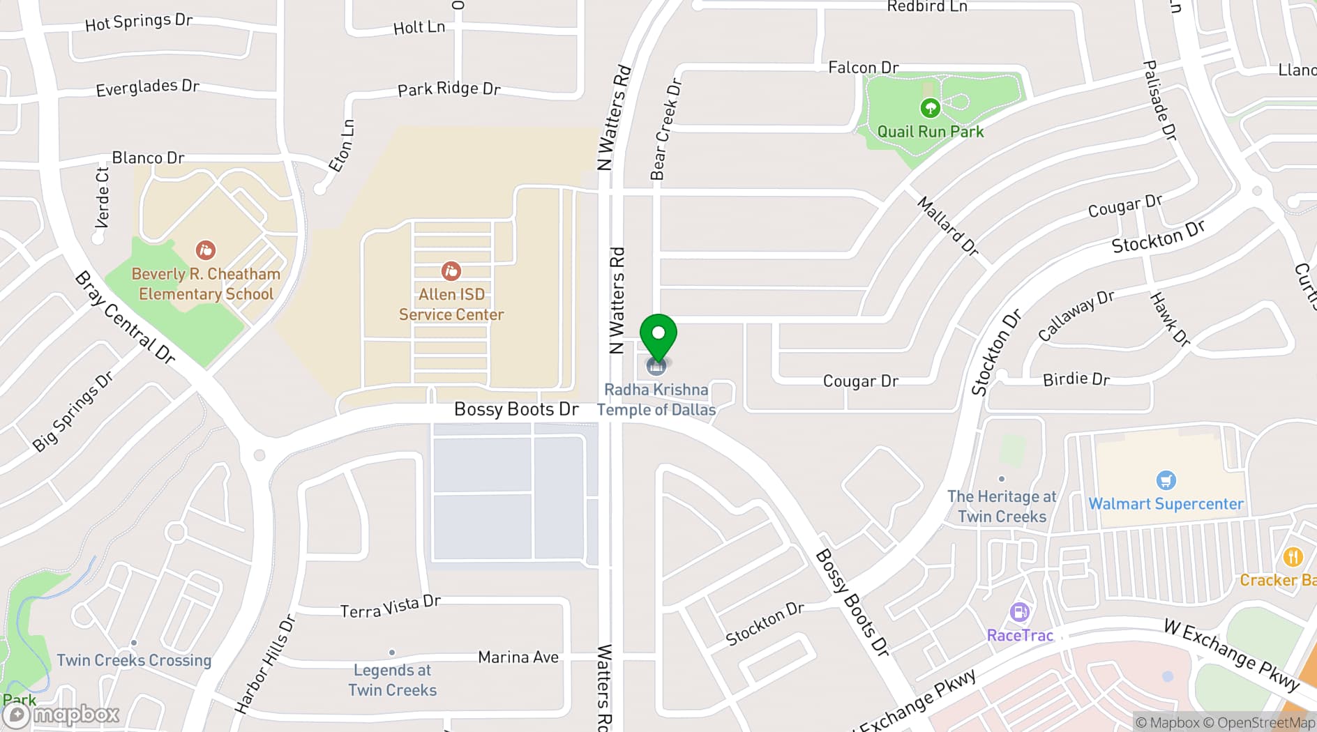 Map showing Radha Krishna Temple of Dallas Hall