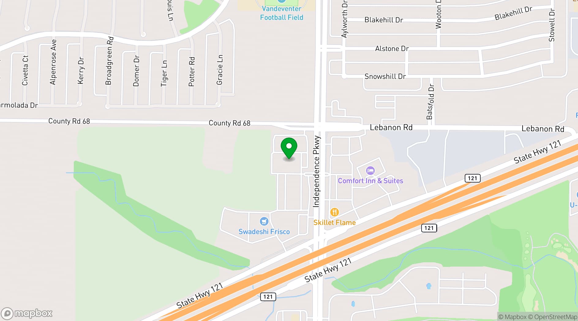 Map showing Frisco Hall