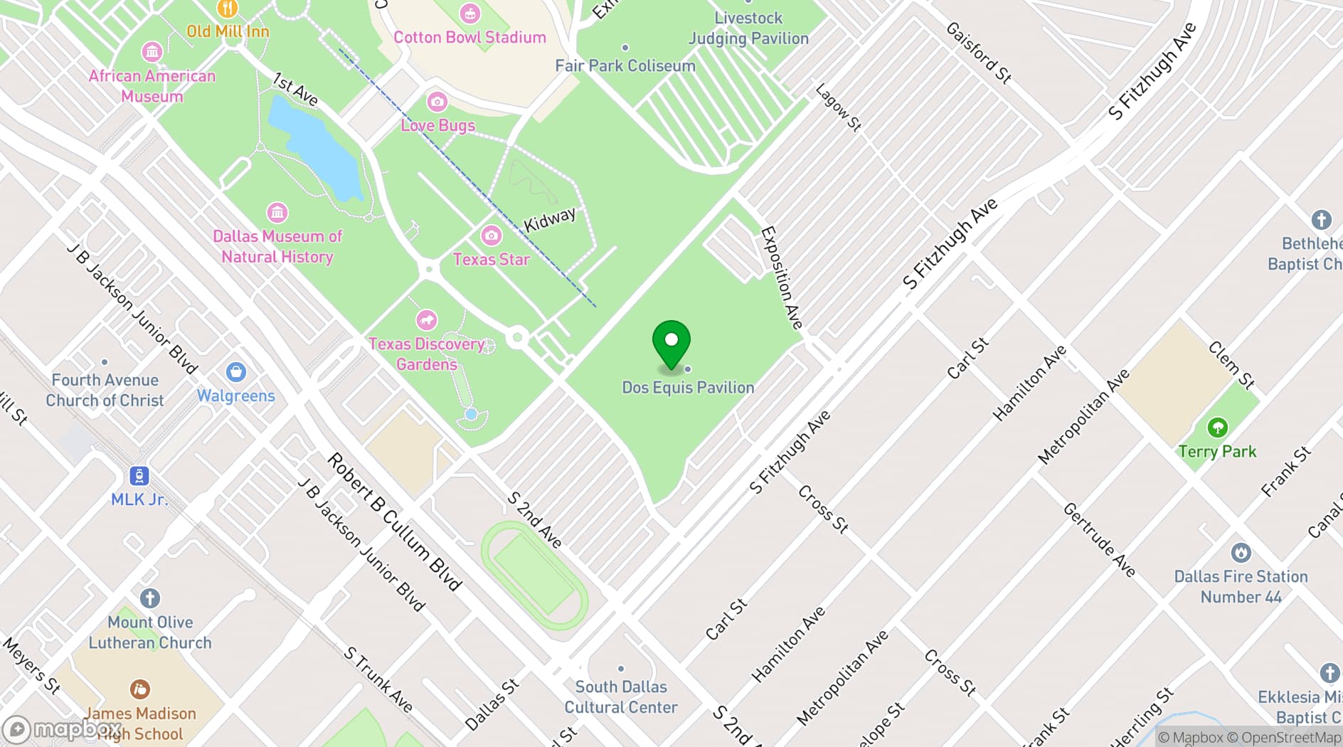 Map showing Dos Equis Pavilion