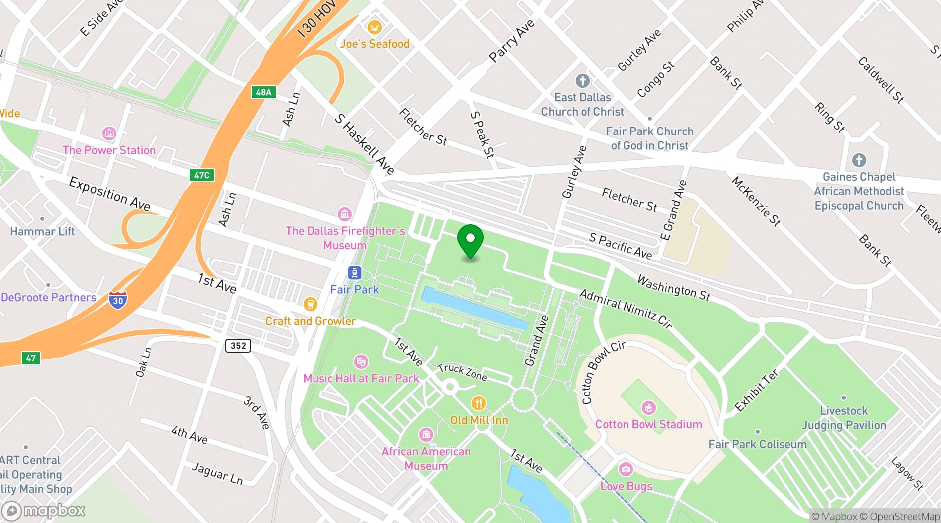 Map showing Fair Park