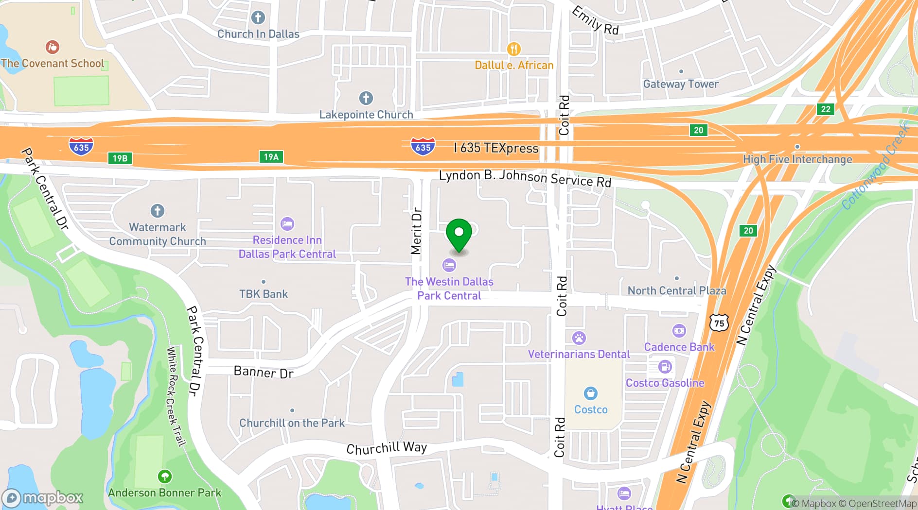 Map showing The Westin Dallas Park Central