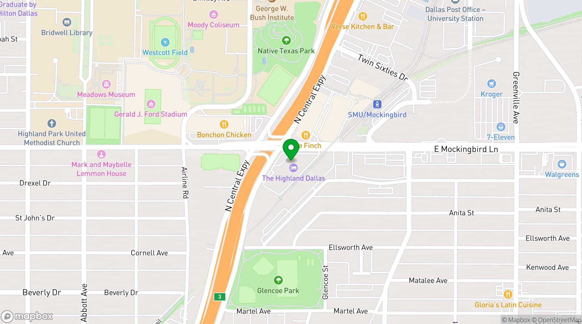 Map showing The Highland Dallas