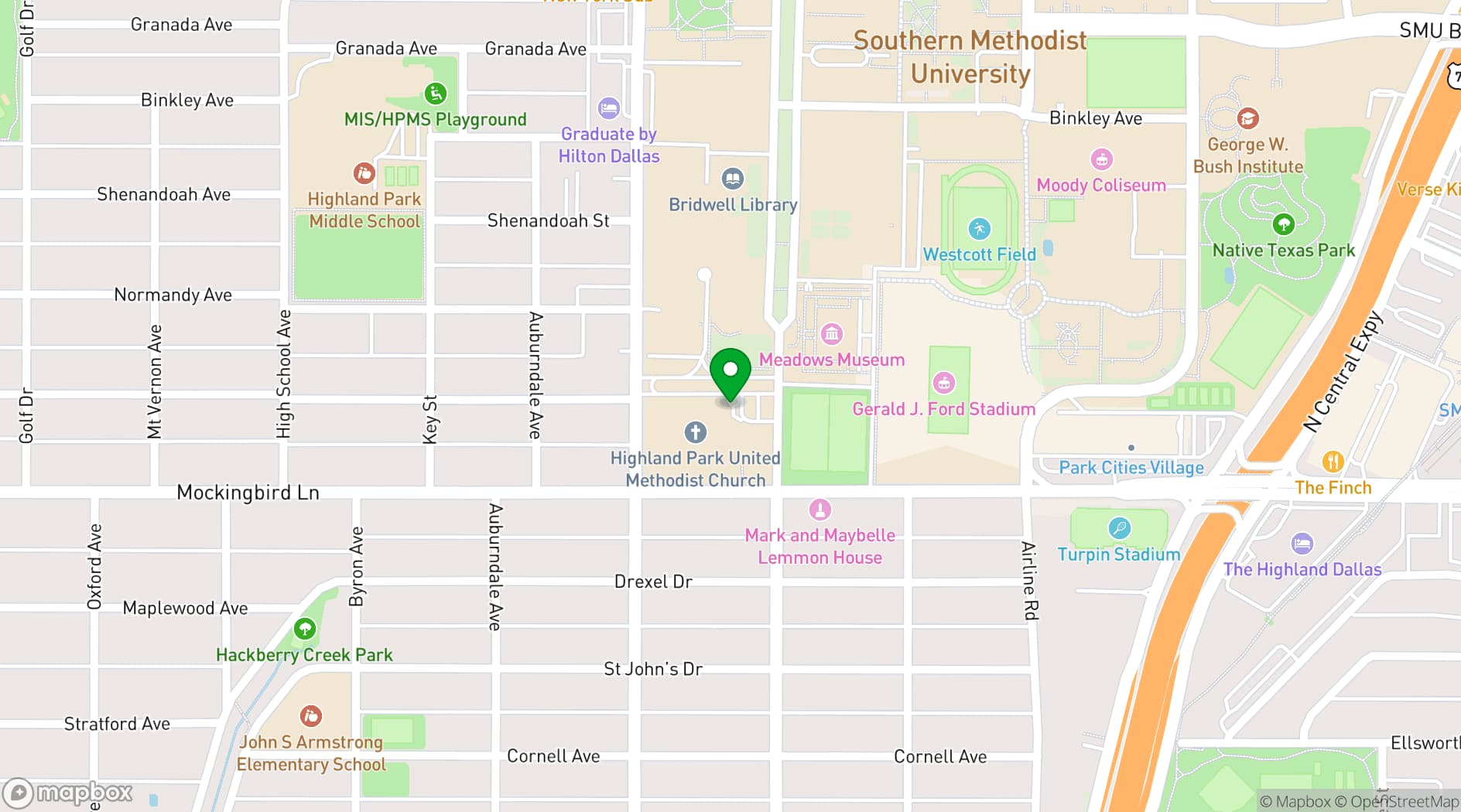 Map showing Highland Park United Methodist Church
