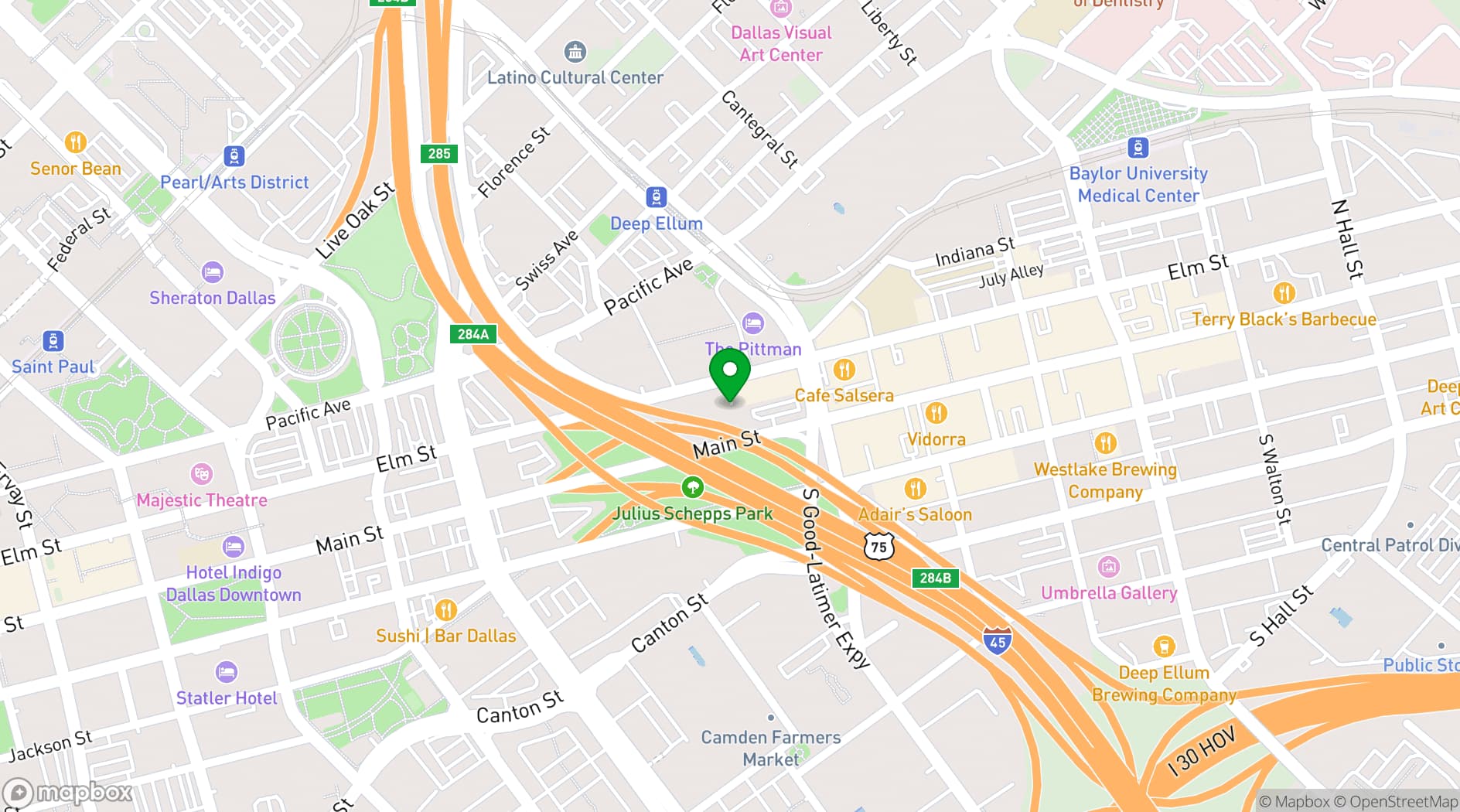 Map showing Deep Ellum Art Company