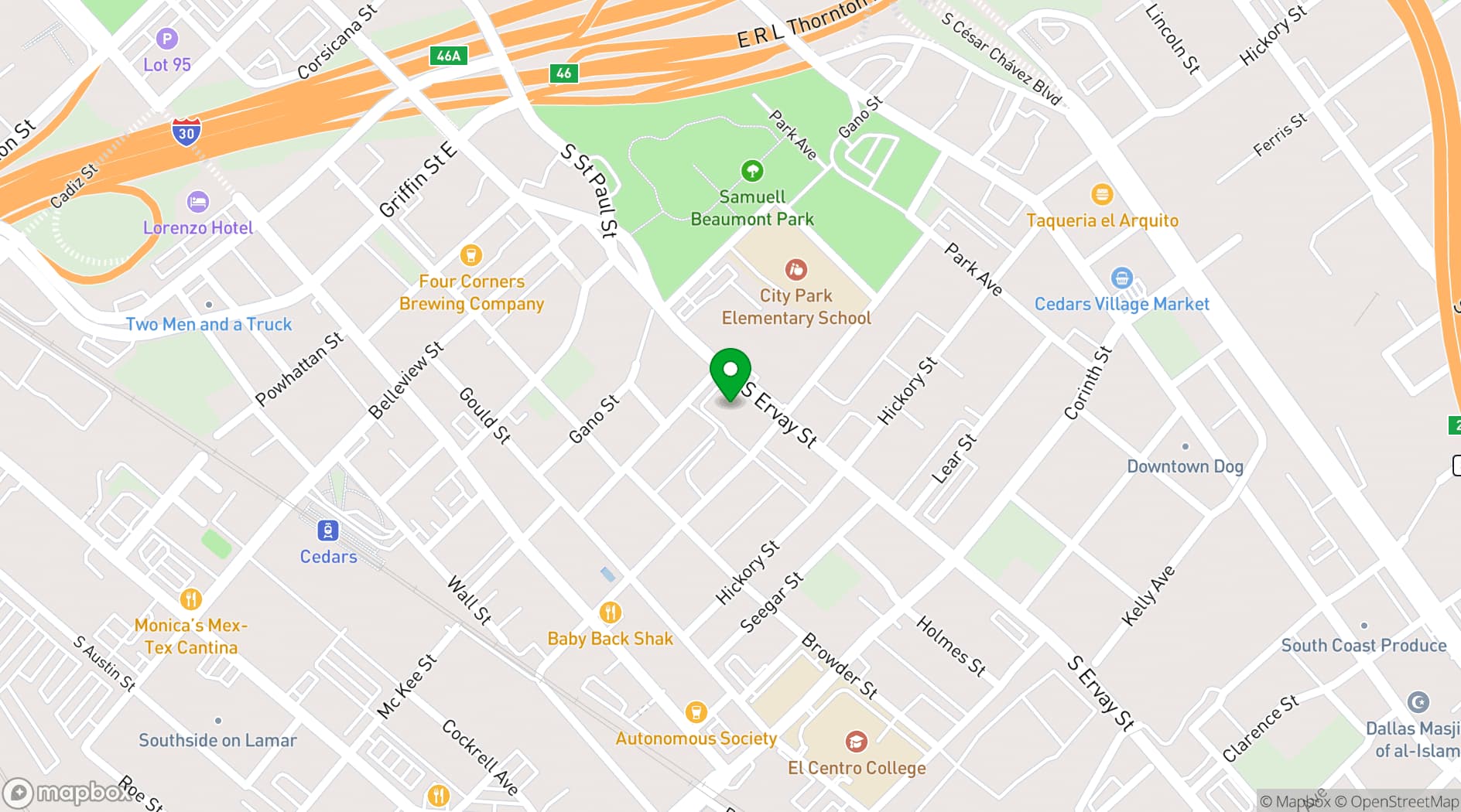 Map showing Ervay Event Center