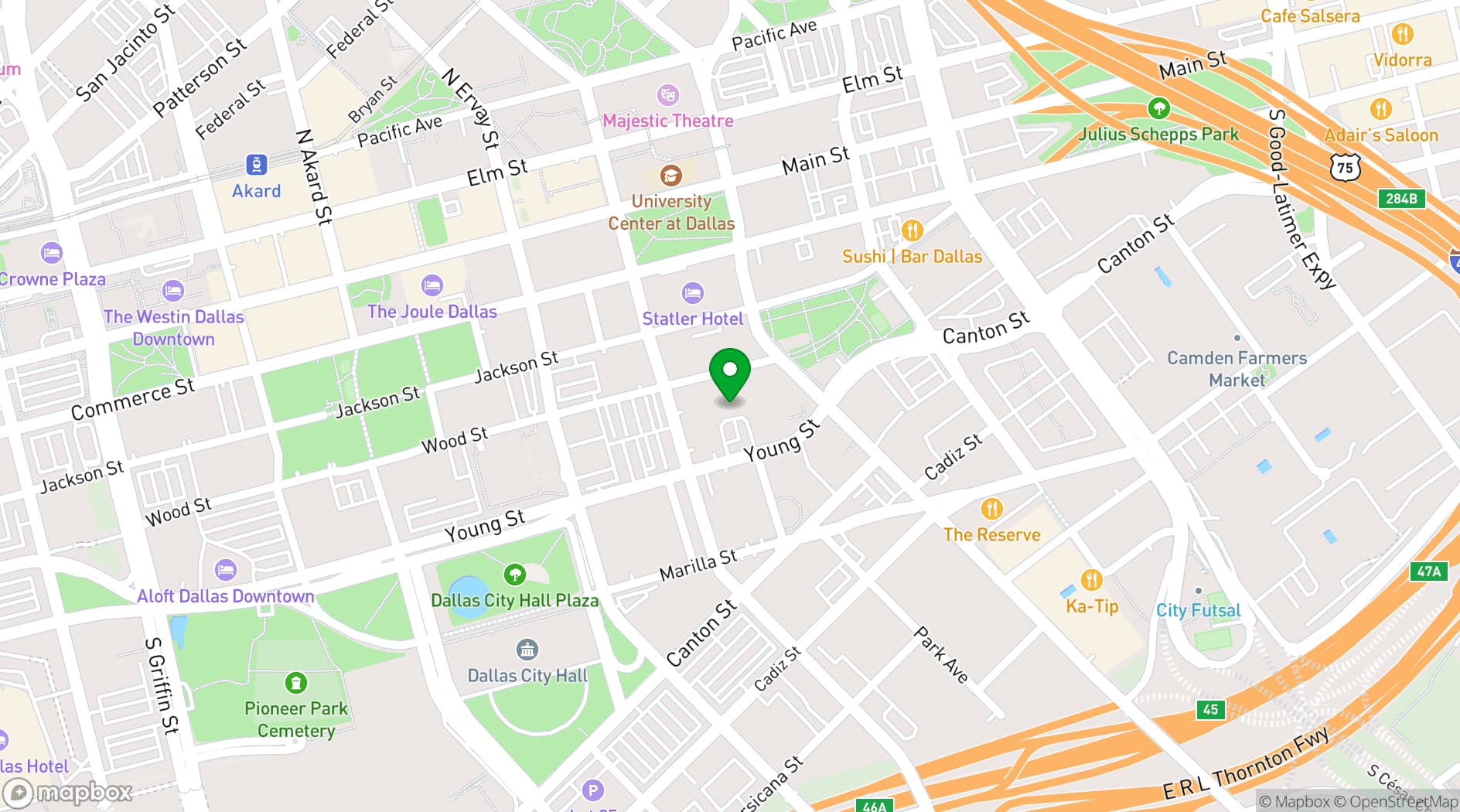 Map showing First Presbyterian Church of Dallas