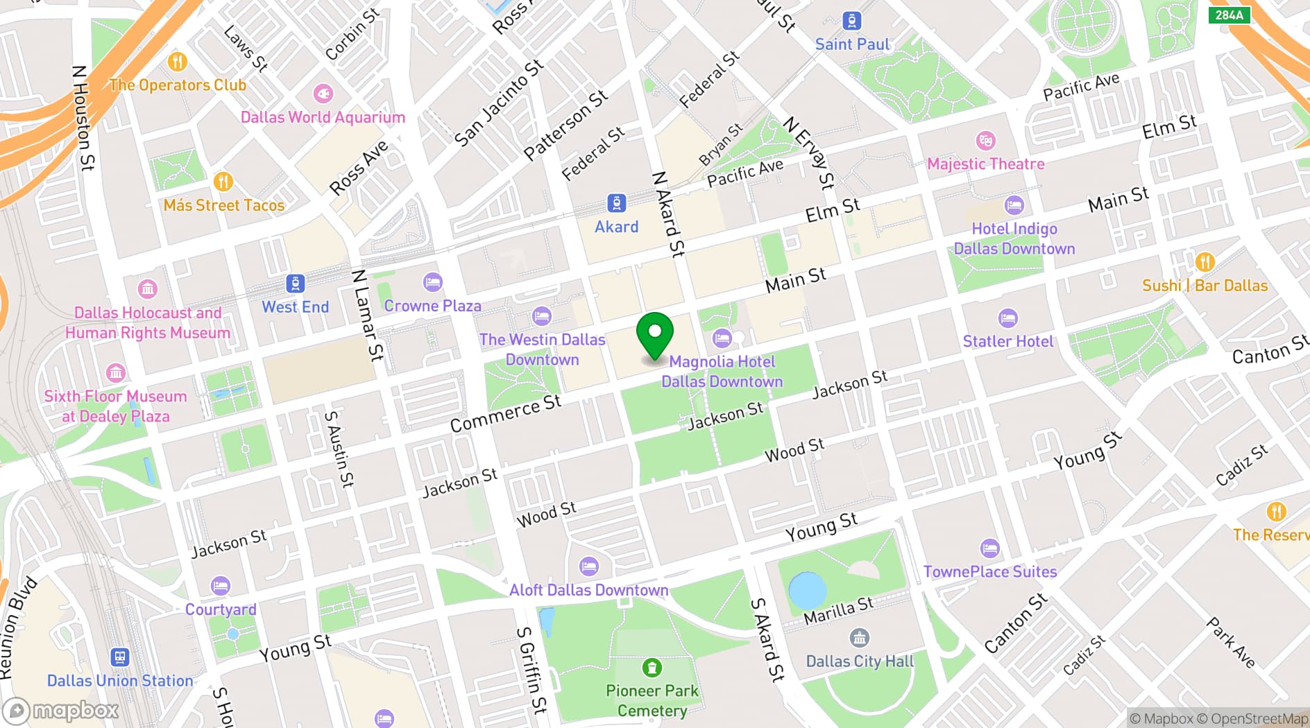 Map showing The Adolphus Hotel