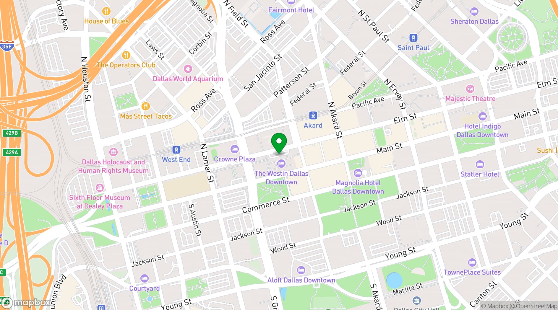 Map showing The Westin Dallas Downtown