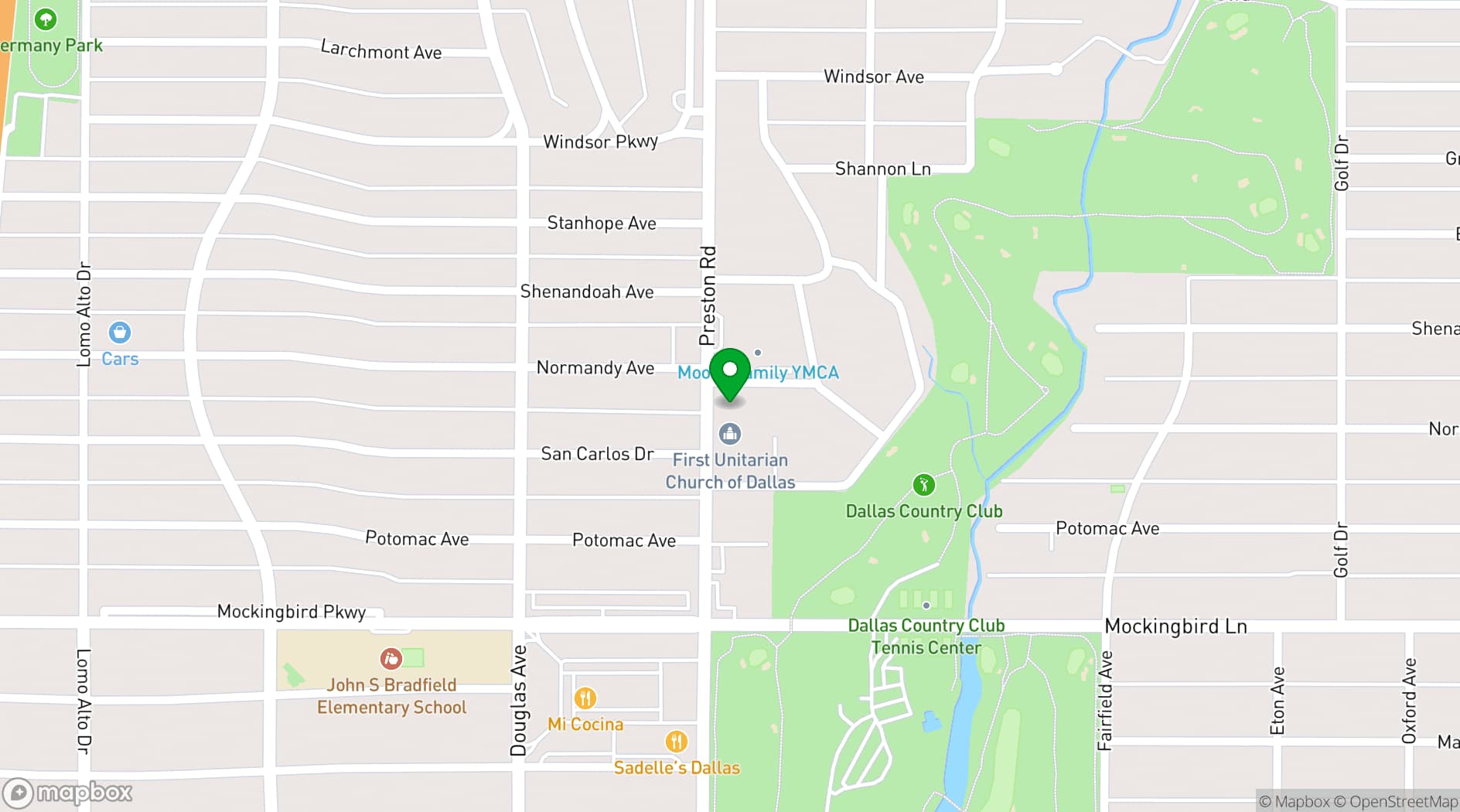 Map showing First Unitarian Church of Dallas