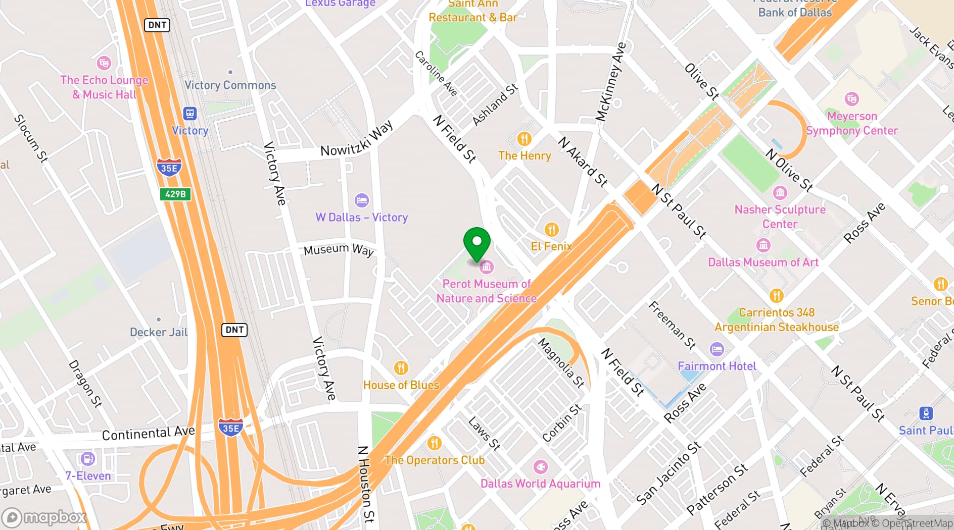 Map showing Perot Museum of Nature and Science