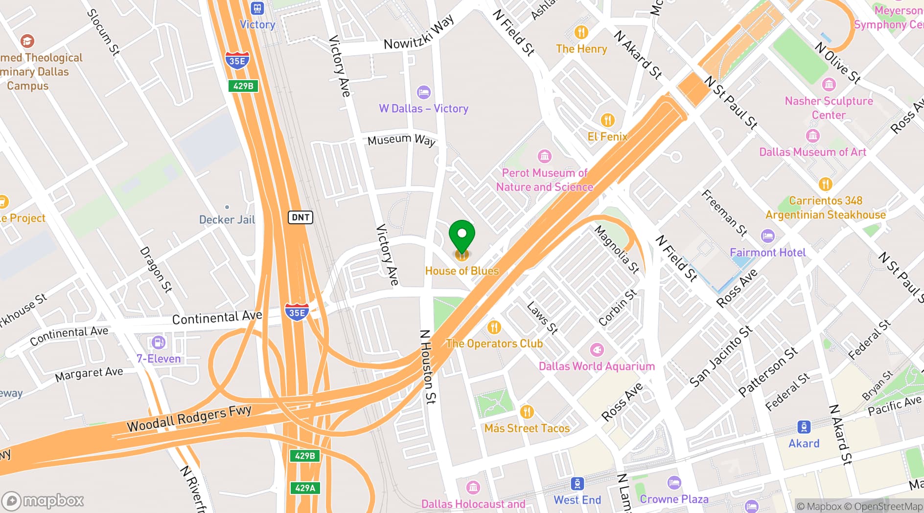 Map showing House of Blues Dallas