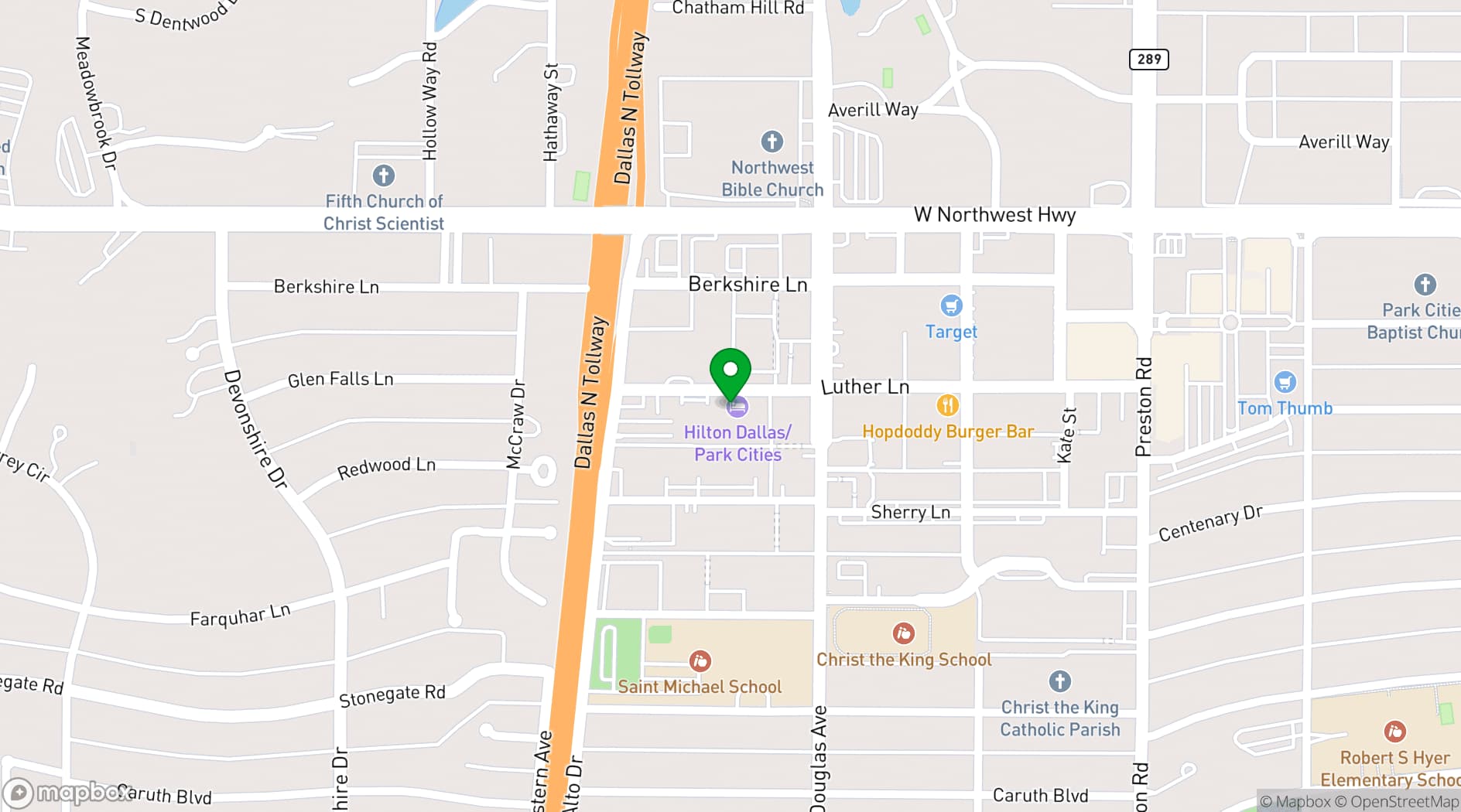 Map showing Hilton Dallas/Park Cities