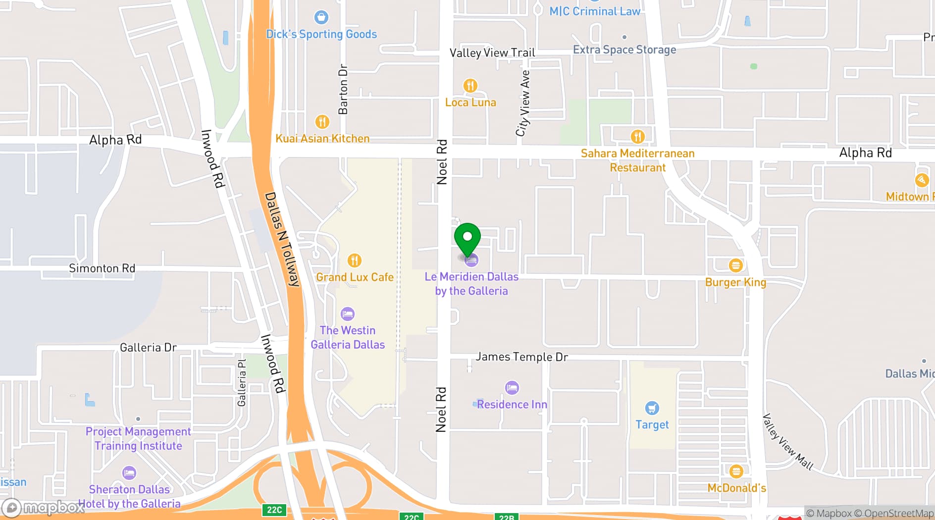 Map showing Residence Inn Dallas by the Galleria