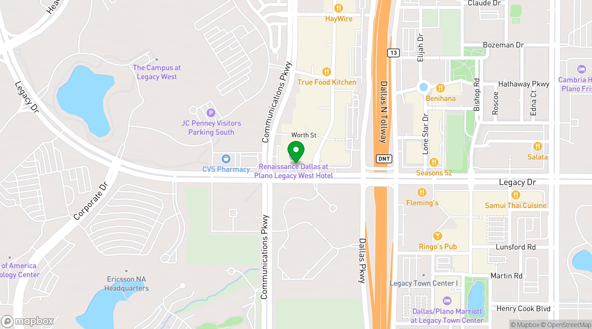 Map showing Renaissance Dallas at Plano Legacy West Hotel