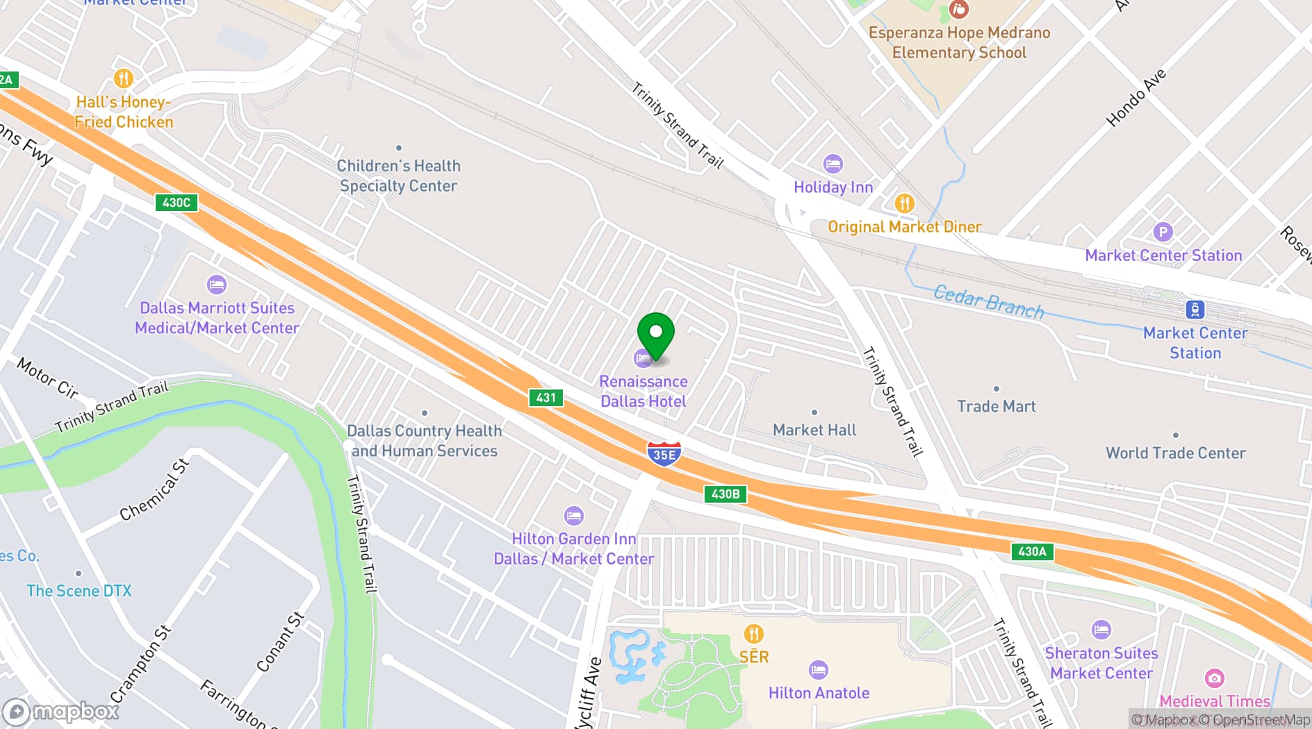 Map showing Renaissance Dallas Hotel