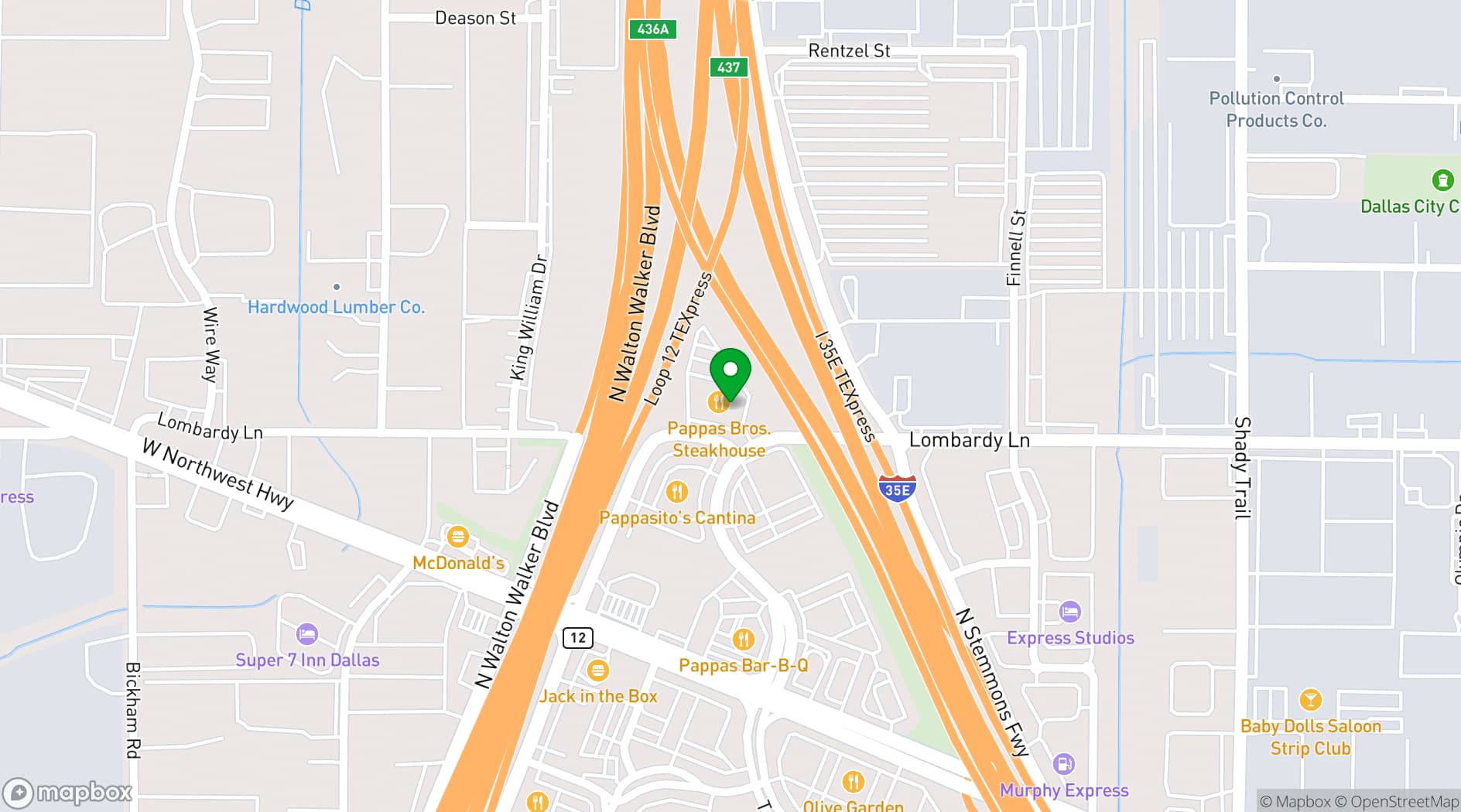 Map showing Pappas Bros. Steakhouse