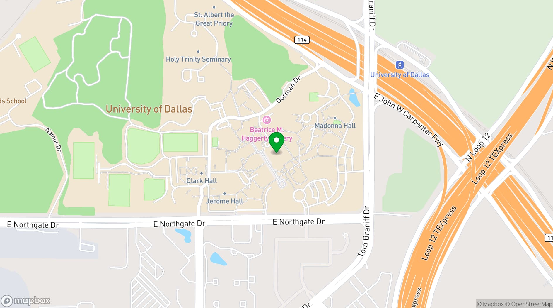 Map showing University of Dallas