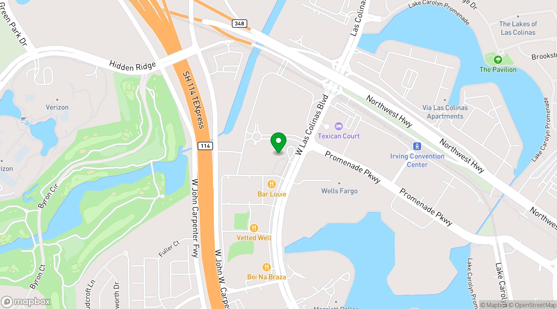 Map showing Irving Convention Center at Las Colinas