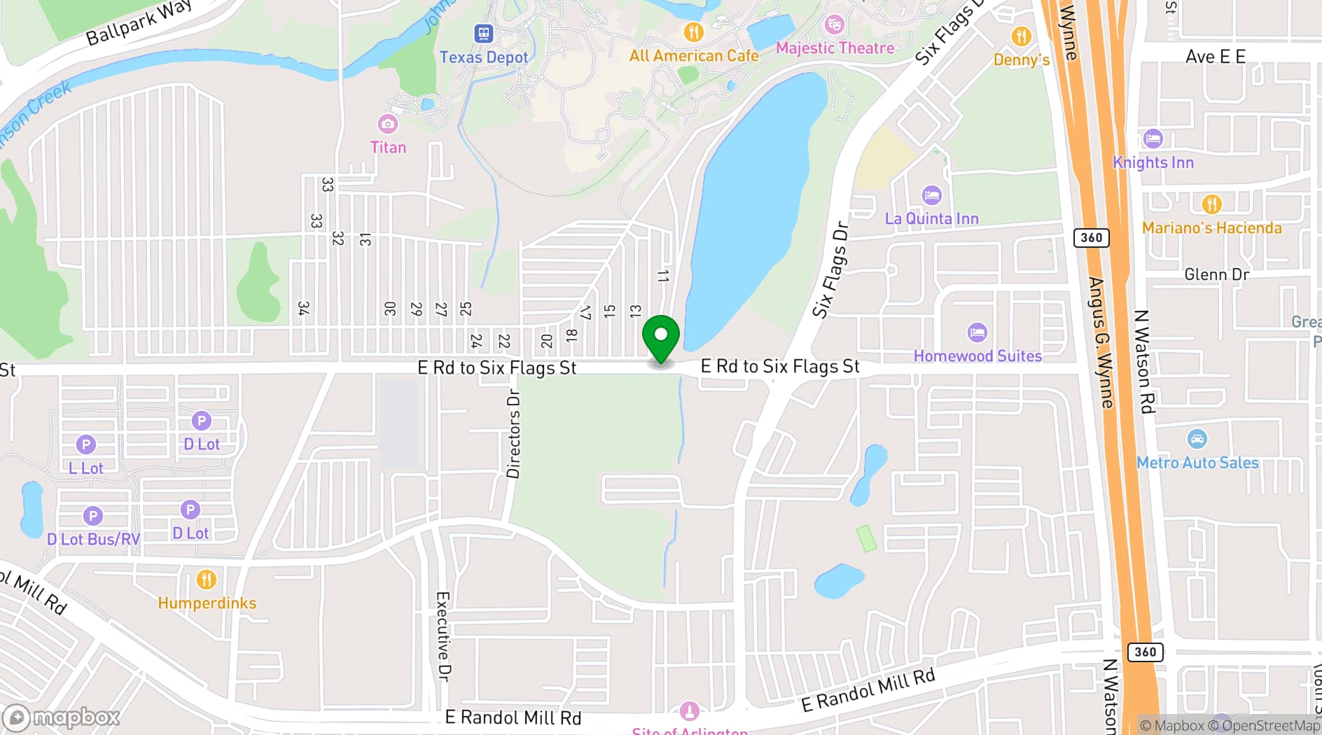 Map showing Six Flags Over Texas