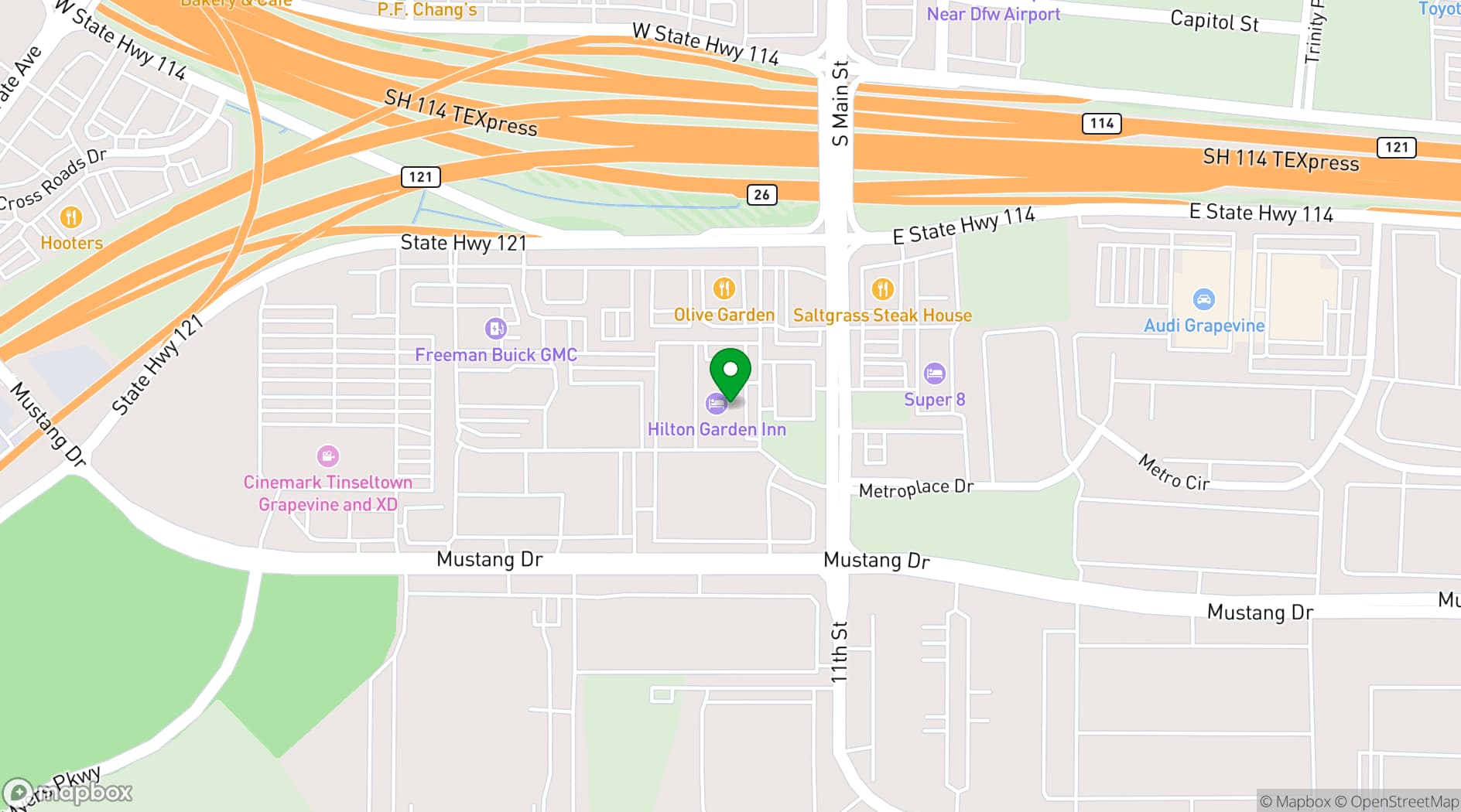 Map showing Hilton Garden Inn DFW North Grapevine
