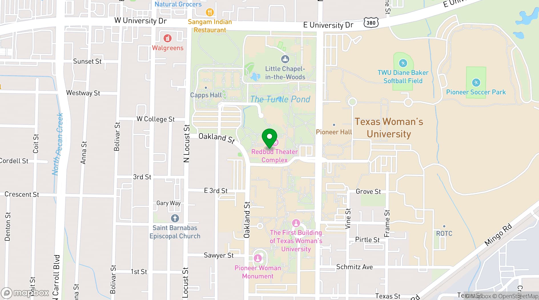 Map showing Conference Services at Texas Woman's University
