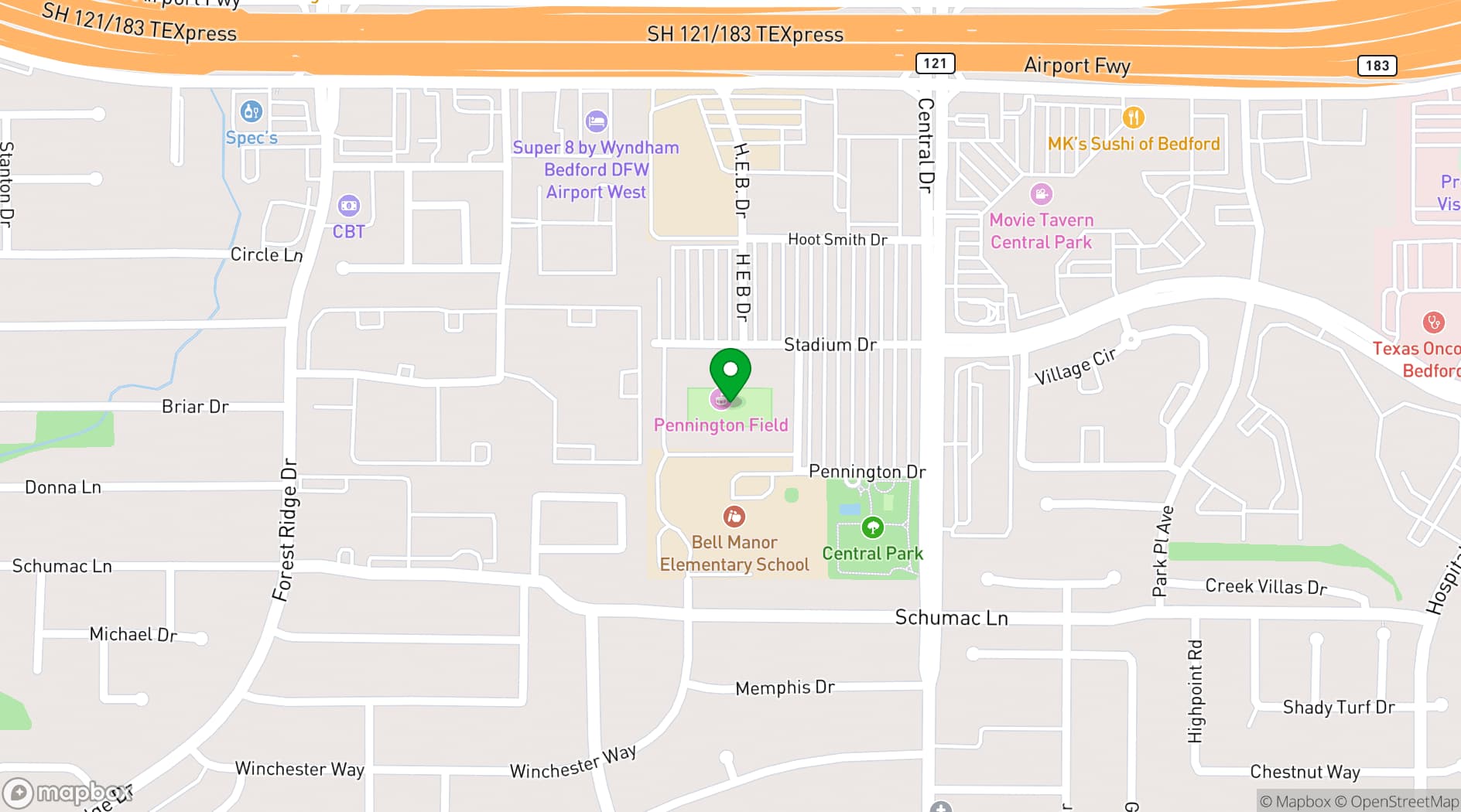 Map showing Pennington Field