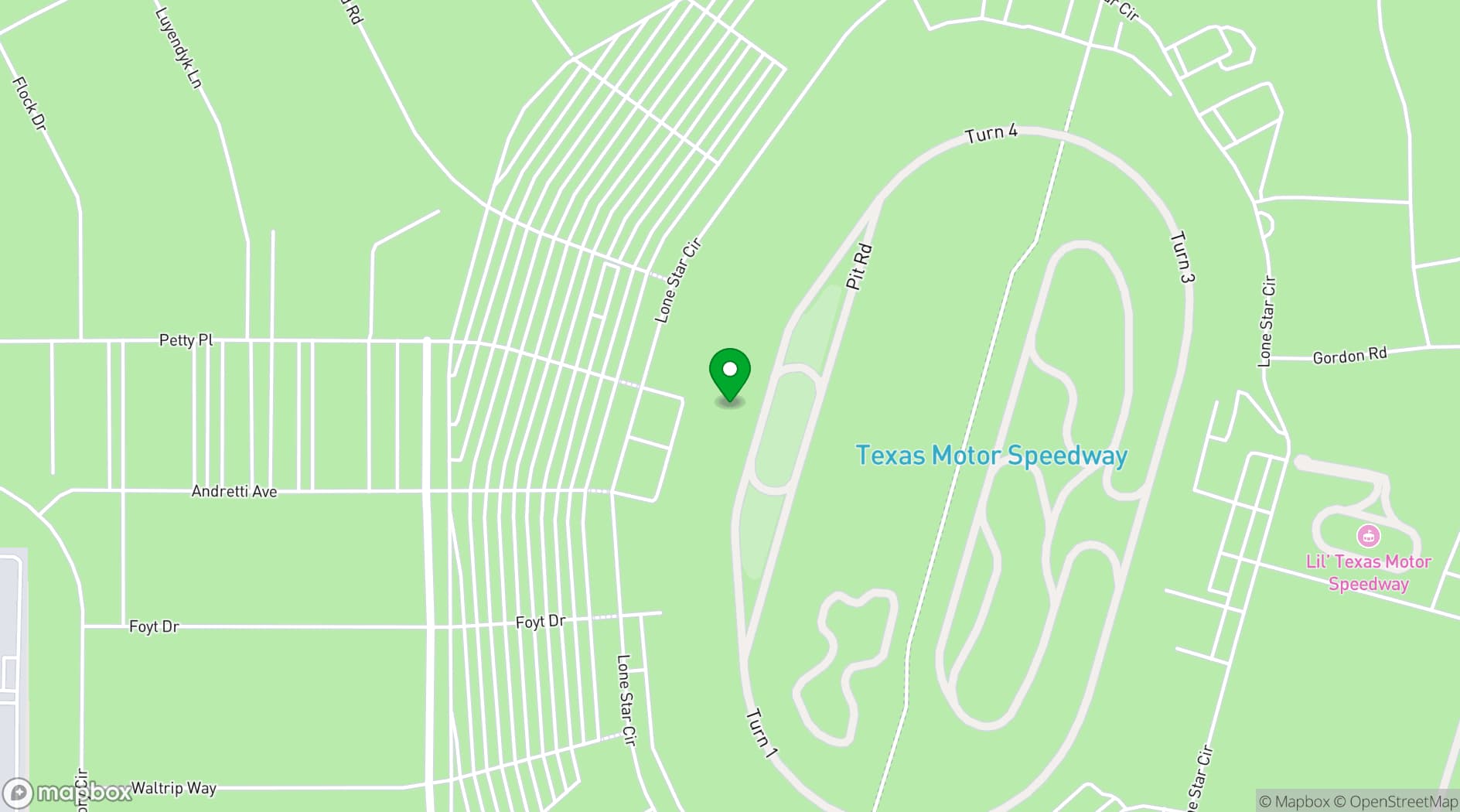 Map showing Texas Motor Speedway
