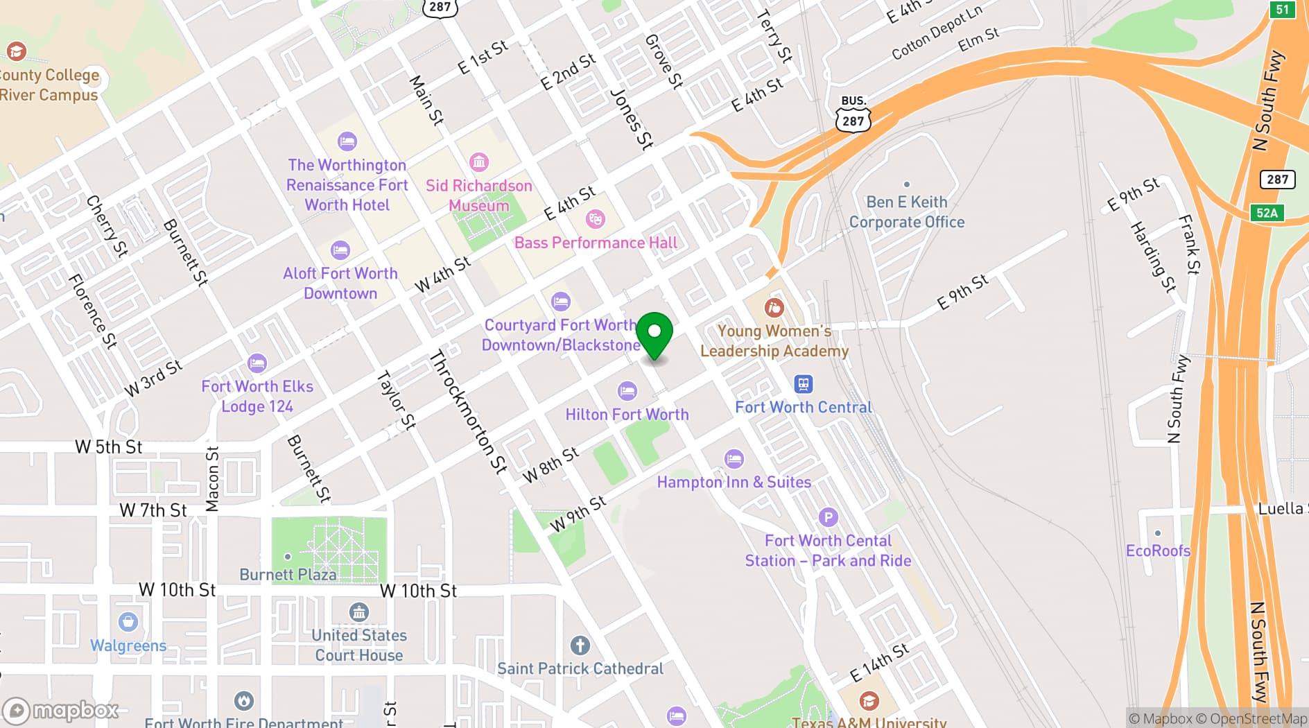 Map showing Fort Worth Convention Center