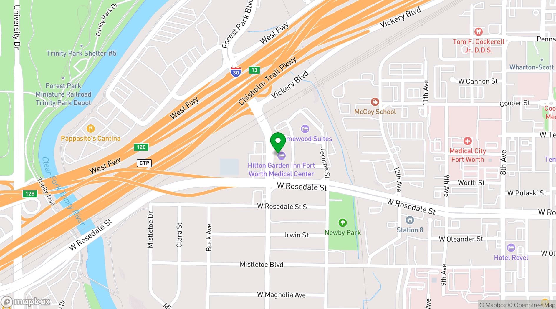 Map showing Hilton Garden Inn Fort Worth Medical Center