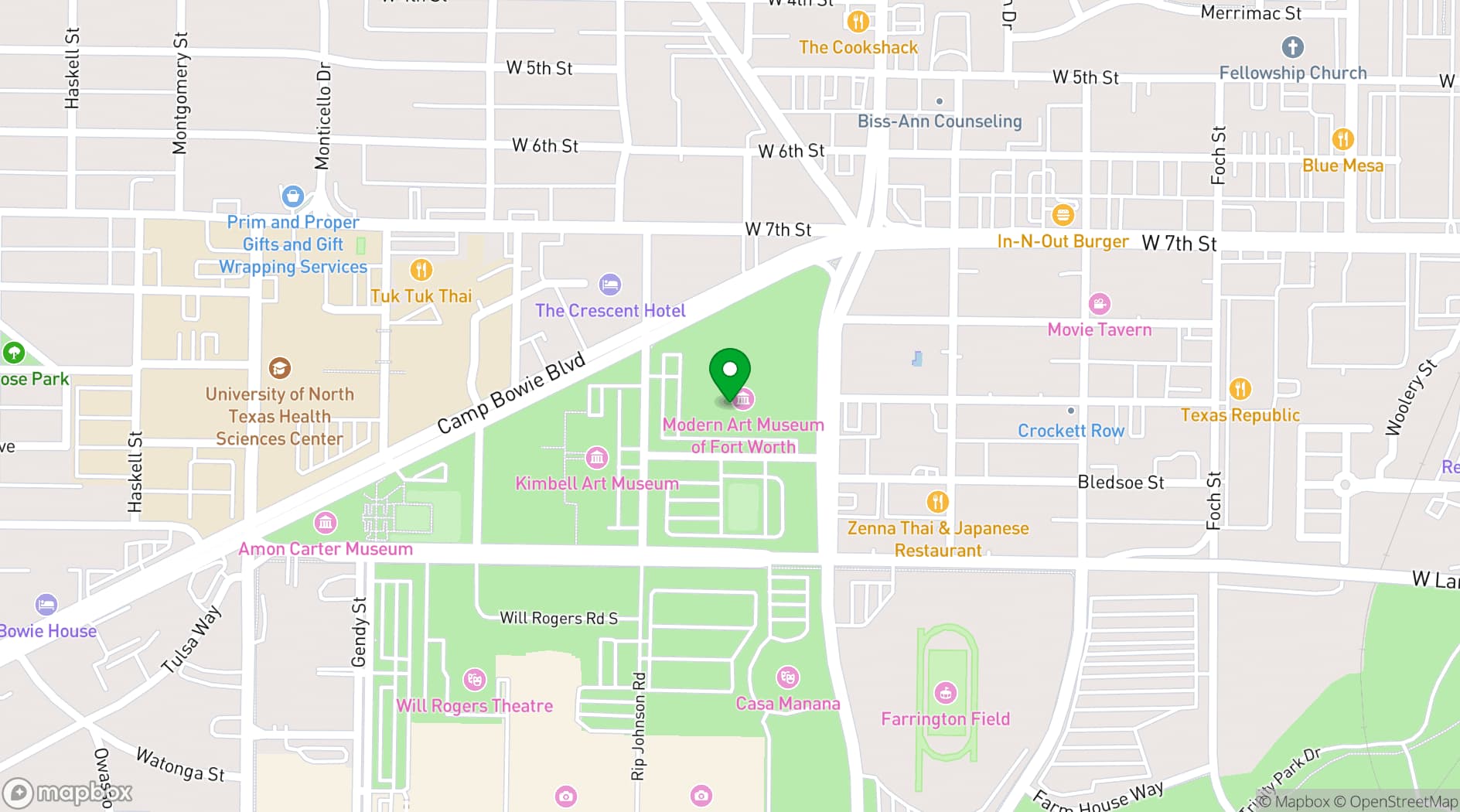 Map showing Modern Art Museum of Fort Worth