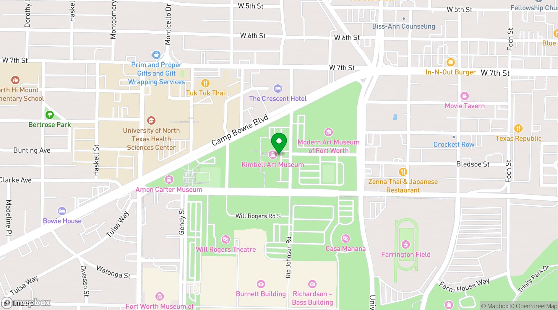 Map showing Kimbell Art Museum